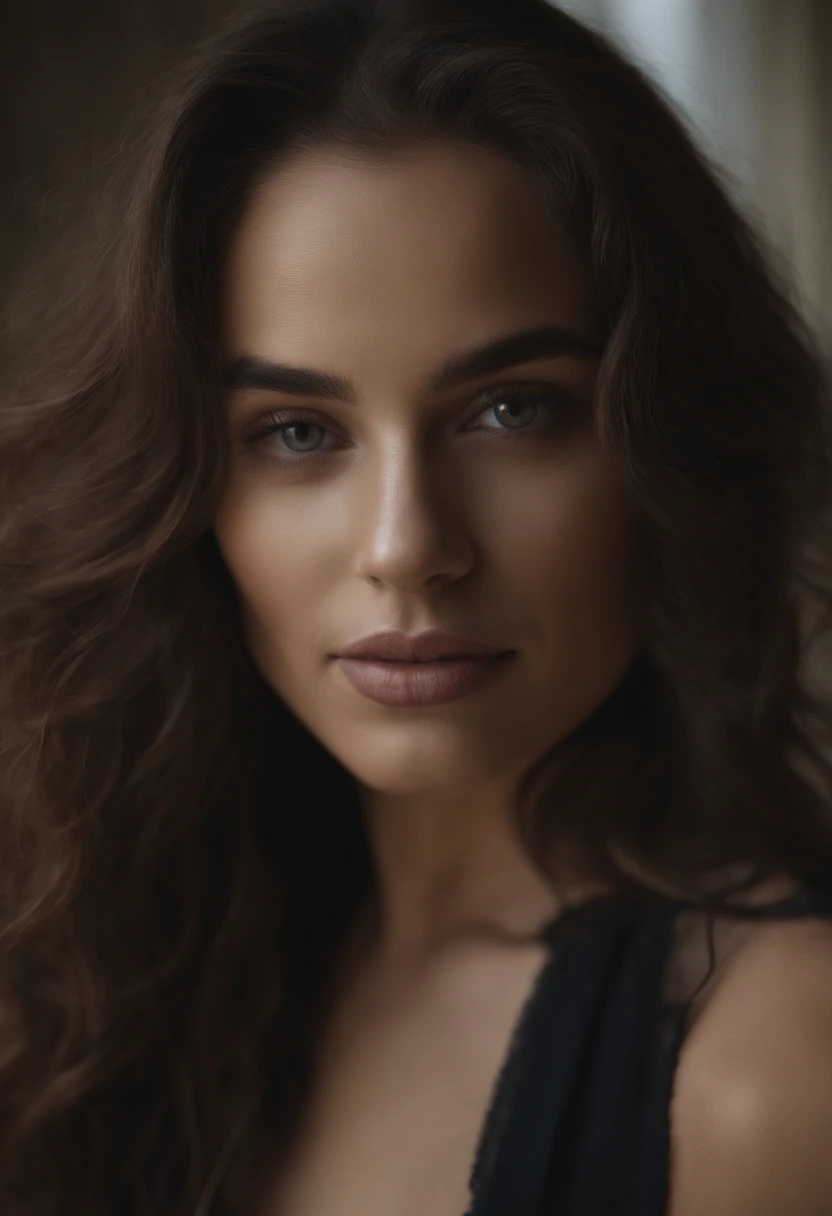Mulherlatina com uma regata branca e colar,  com olhos castanhos, arabic, Retrato Sophie Mudd, cabelos castanhos e olhos grandes, selfie de uma jovem mulher, Camera eyes, Violeta Myers, sem maquiagem, Maquiagem natural, staring directly at camera, Rosto com Artgram, Maquiagem sutil, Great full body photo, olhos azuis penetrantes,completely naked show her