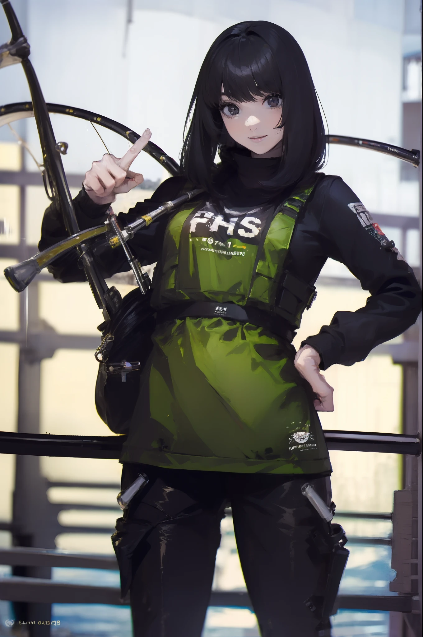 ((((Have a fishing rod with a reel:1.5)))),((Female 28 years old)),((Best Quality:1.5)),(((Fine fingers、Ratio 4 fingers and 1 thumb,detailed arms,detailed human hands))),(((Hands with the correct number and structure of fingers:1.4))),((Lakeside:1.37)),hight resolution,ultra-detailliert,​masterpiece,best qualtiy,(Eight-headed body),(1 fishing rod,Holding a fishing rod in your hand,Fishing lure rod,Fishing Reels,Long Sleeve Outdoor Vest,Long pants for fishing,Big backpack),thin and long legs,Beautiful hip line,Beautiful spine,constricted back,Toned waist,beutiful breast),,Gentle smile,shiny lip,(1 fishing rod,Straight stretch fishing rod,Long fishing rod,Woman fishing with fishing rod in hand),Black hair, long eyeslashes, Solid Circle Eyes, drop shadow, Atmospheric perspective,Super Detail, ccurate, small brest,top-quality, blurry backround, bokeh dof:1.2, (​masterpiece:1.3), Atmospheric perspective,Super Detail,dynamic compositions, Ultra High Quality,