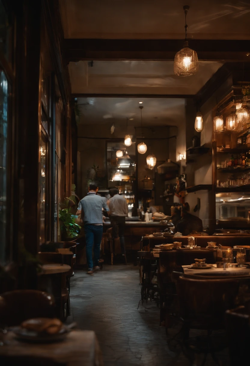 城市，the street，One guy，restaurant，elevation