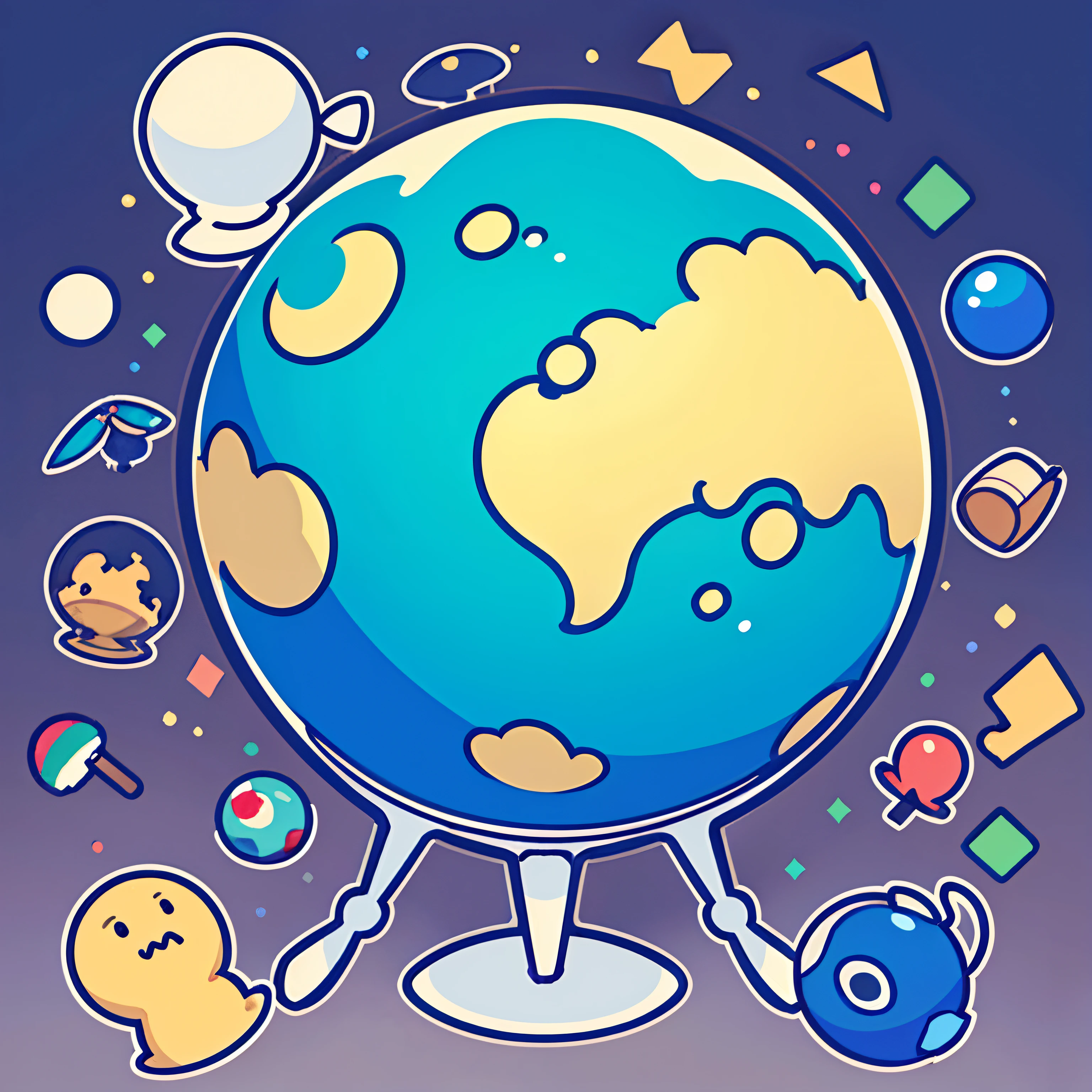 Um globo visto de cima, continentes e oceanos destacados. represente o mundo de forma abstrata e estilizada, puzzle , formas simples, cores planas, isolado no plano de fundo