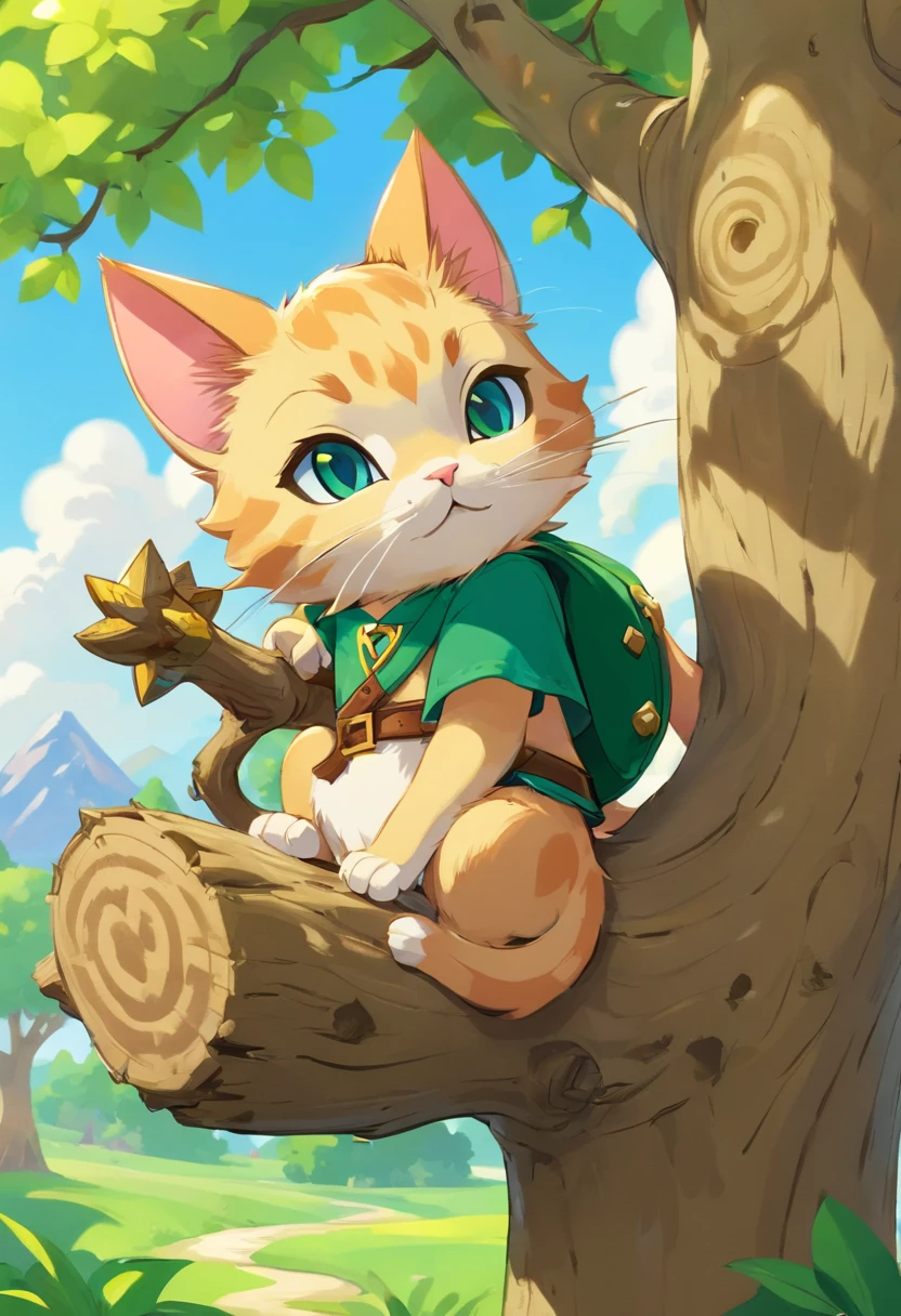 cute cat and mouse on a tree