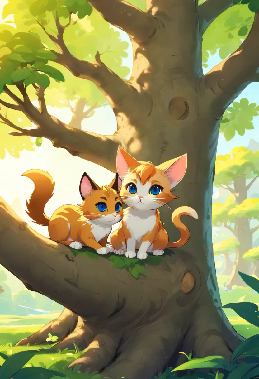 cute cat and mouse on a tree