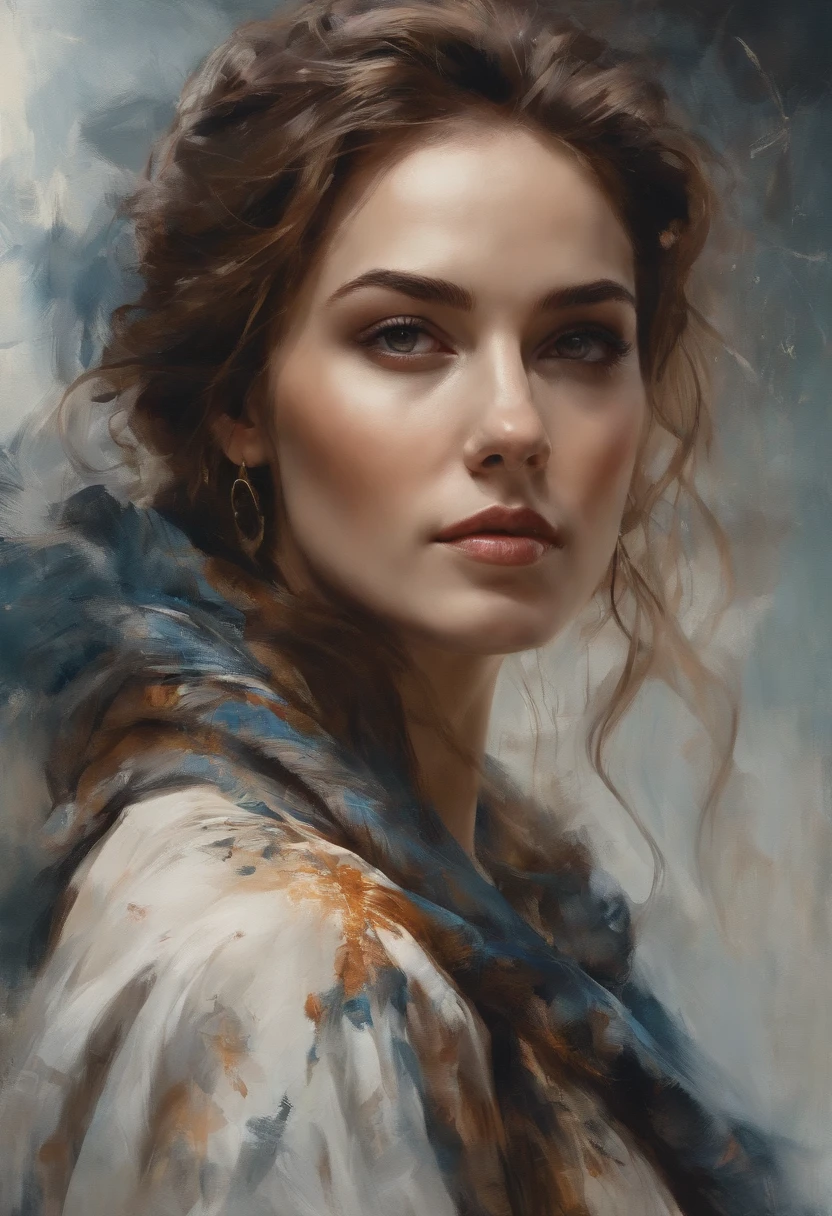 A painting of a woman with long hair and a scarf - SeaArt AI