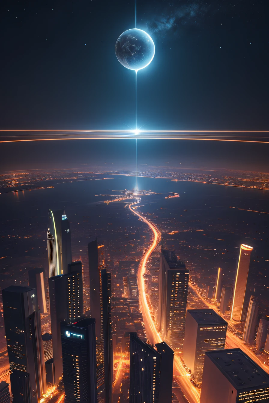 Futuristic African city at the forefront of technology at night