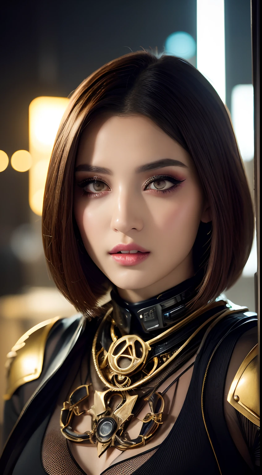 One Arabian model ,Unique hair details, Cyberpunk Y2K Fashion. Fairy-like. Mechanical Fashion, Near future, Curve details , Detailed eyes, 二重まぶた, Plump lips, Short hair, Professional makeup, Golden ratio, Hyper res、New York Manhattan