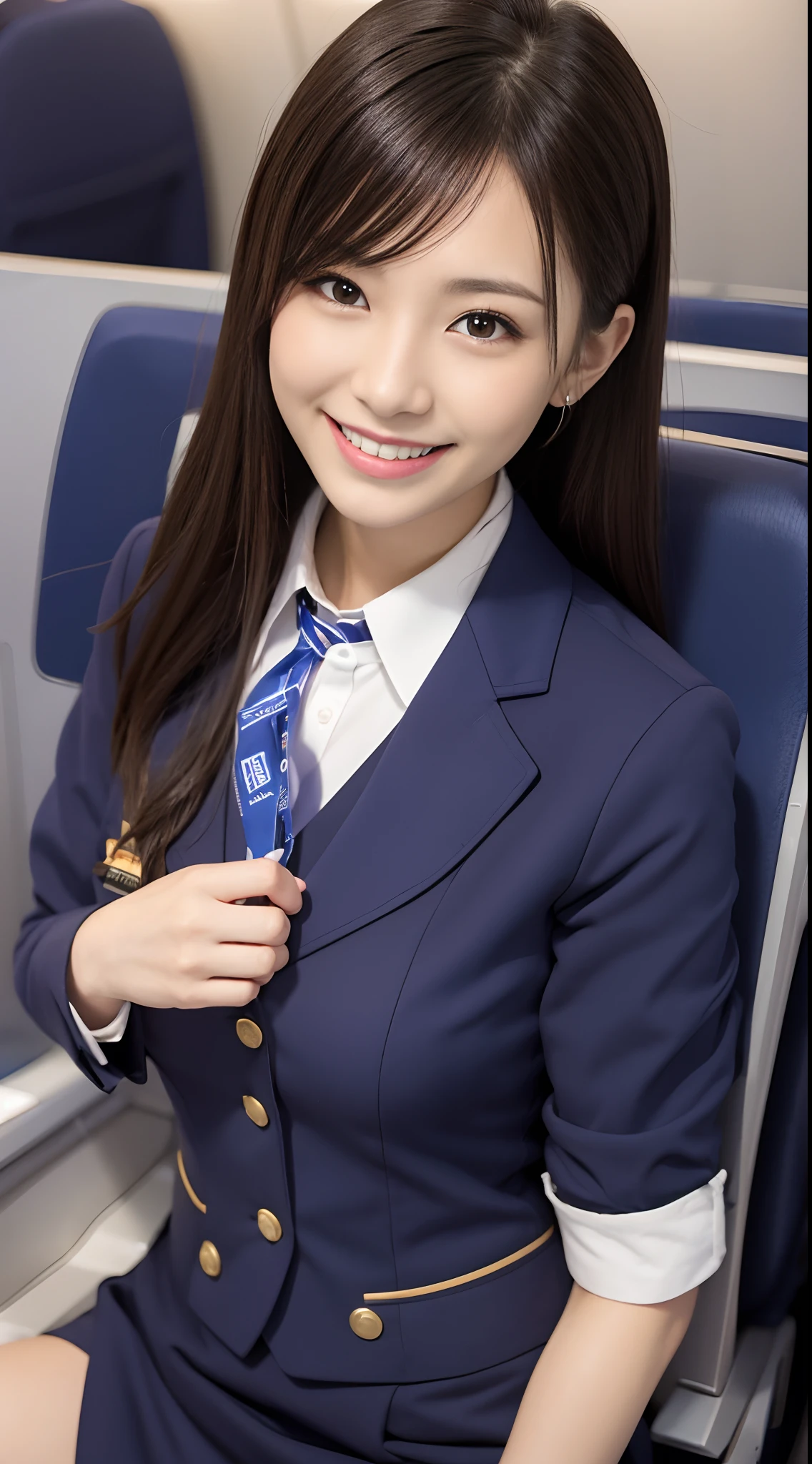 Stewardess uniform、a smile、On the plane