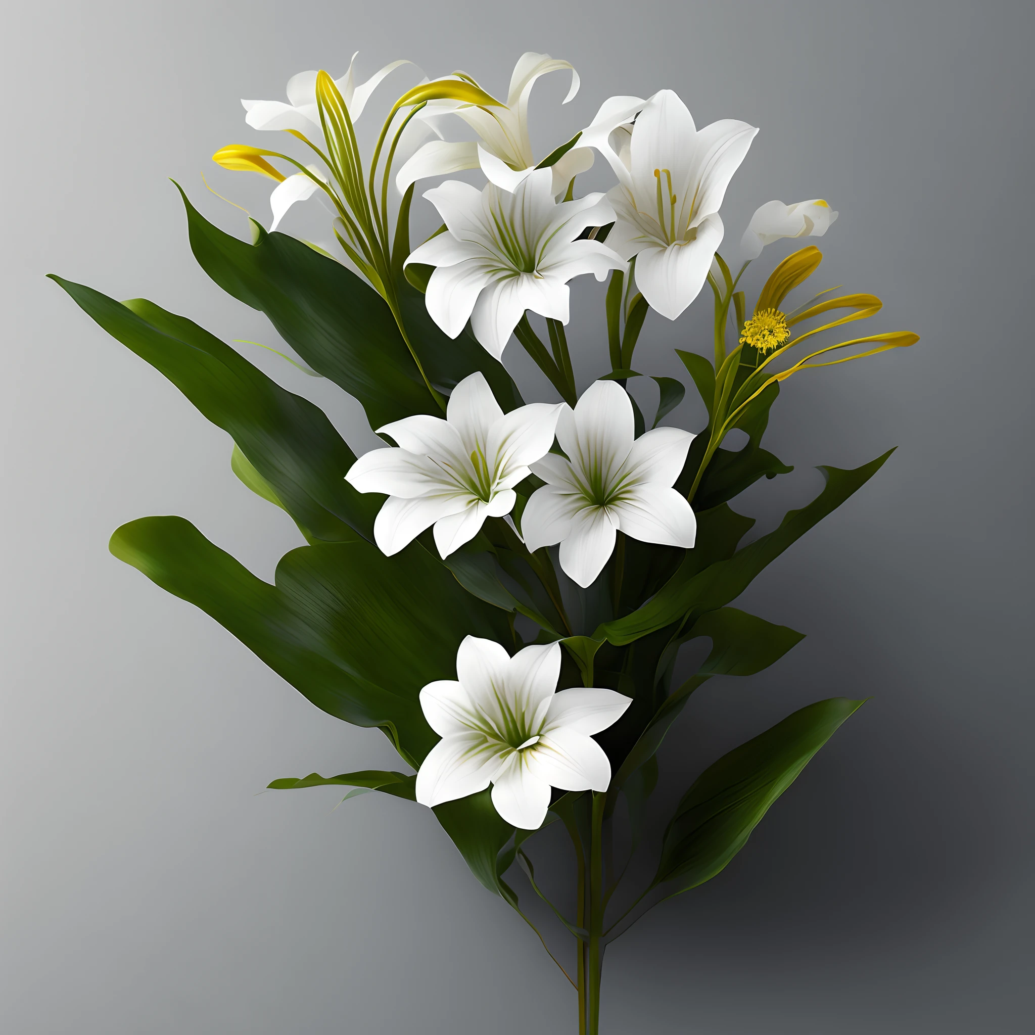 there is a white flower that is sitting on a table, flor branca, por jeonseok lee, Directed by: Ikuo Hirayama, flor, fotografia altamente realista, photorealistic illustration, large exotic flowers, hyper realistic detailed render, fotografia altamente realista, Directed by: Nil Gleyen, Directed by: Kentaro Miura, lily flower, Directed by: Tadashi Nakayama