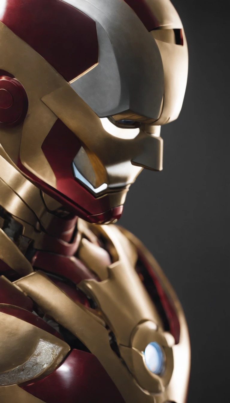 HDR,4k, Iron Man designed , Masterpiece of engineering and aesthetics.(Detalles intrincados:1.3), HDR ,(detalles intrincados hiperdetallados:1..2), armadura de metal pulido y cobre envejecido, con detalles ornamentales renacentistas, se distingue por sus curvas elegantes y adornos intrincados. La parte del pecho alberga engranajes y palancas precisos para un control experto. La mascarilla, Inspired by Venetian masks, Add a touch of gold and watermarks. It's a perfect fusion of science and art.... Cinematic shot