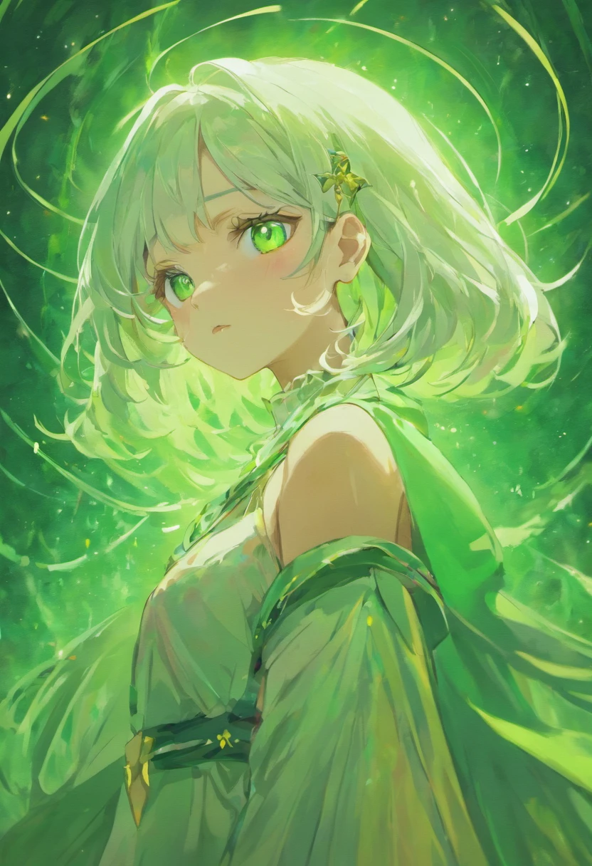Godly, White hair, female, green eyes, curve