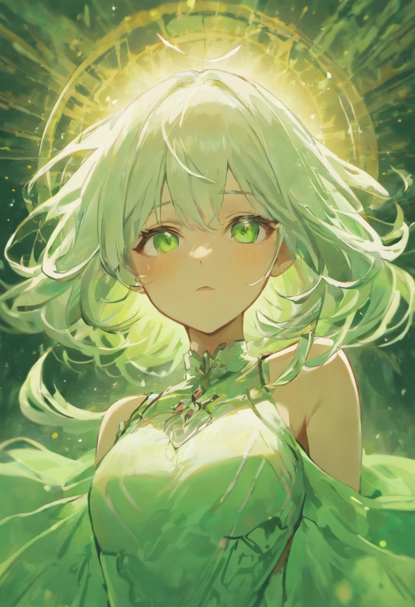 Godly, White hair, female, green eyes, curve