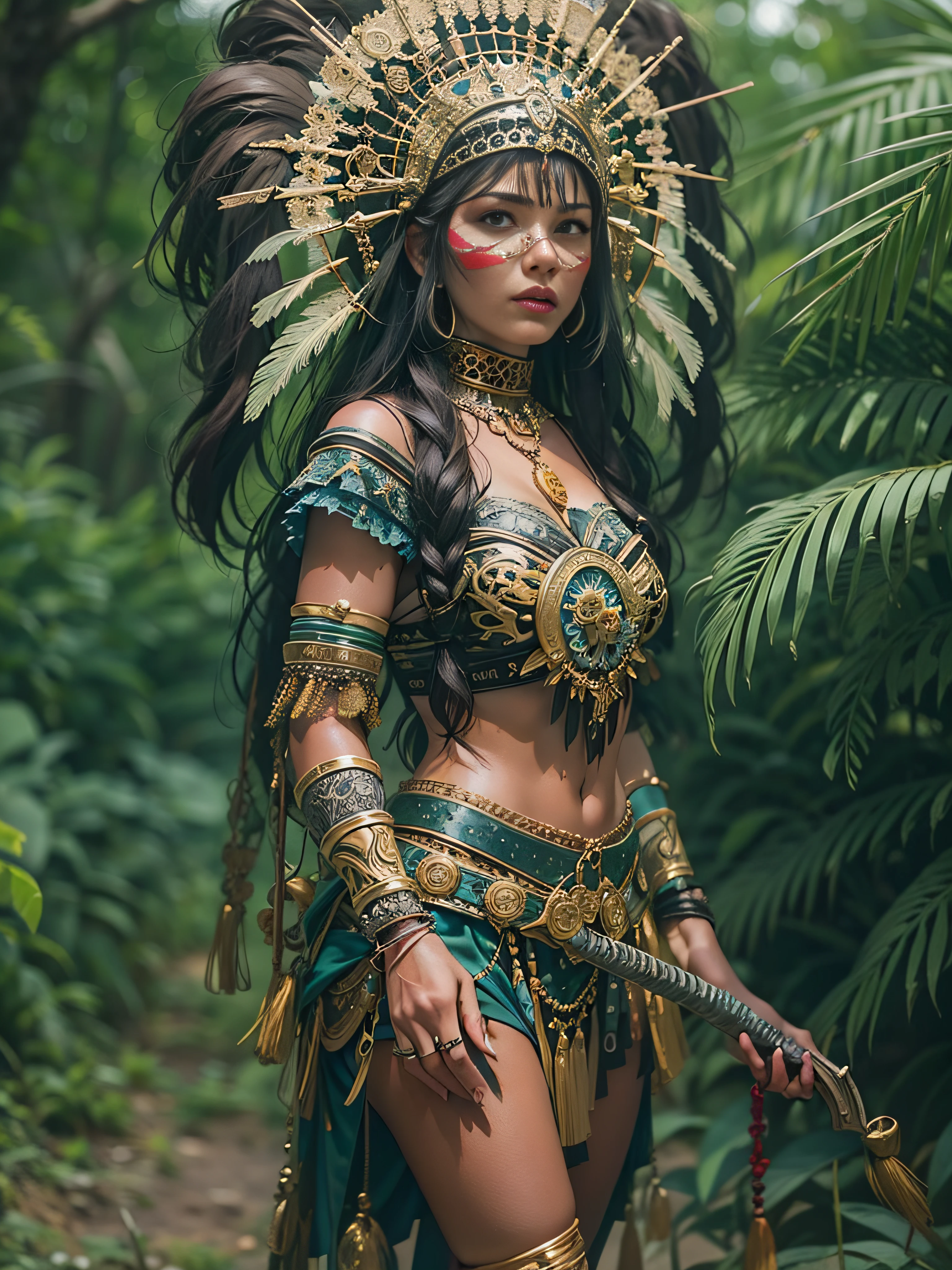 Beautiful woman in insanely intricate Amazon warrior Outfit