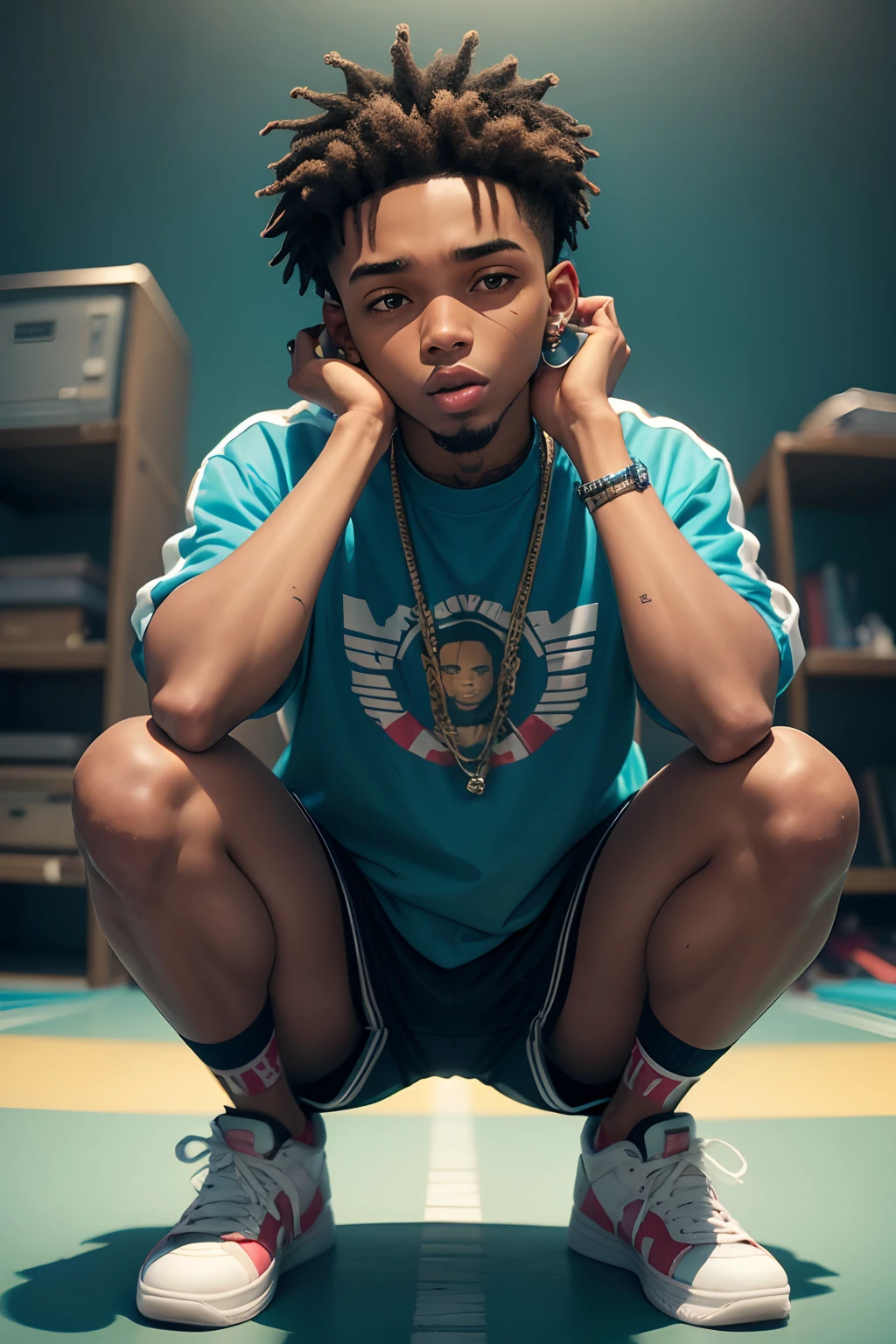 crie um boneco adolescente rapper fazendo gestos