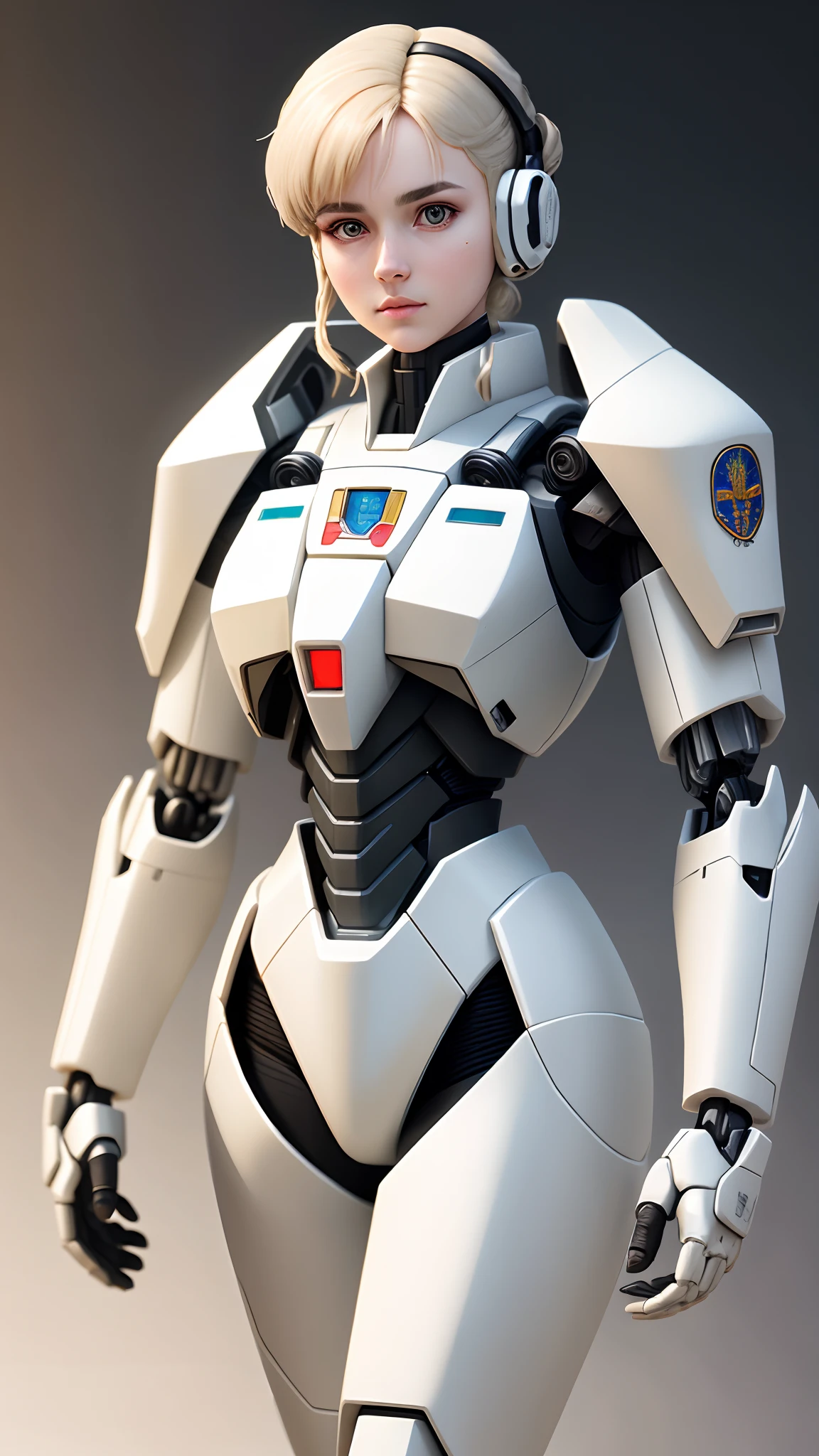 1mechanical_girl_with_kidou_keisatsu_patlabor_body , wearing_intricate_bioluminescent_mechanical_cyborg_armor_made_out_of ((white_beige_old_plastic)) , ((ultra realistic details)), detailed_face, global_illumination, shadows, octane_render, 8k, ultra_sharp...