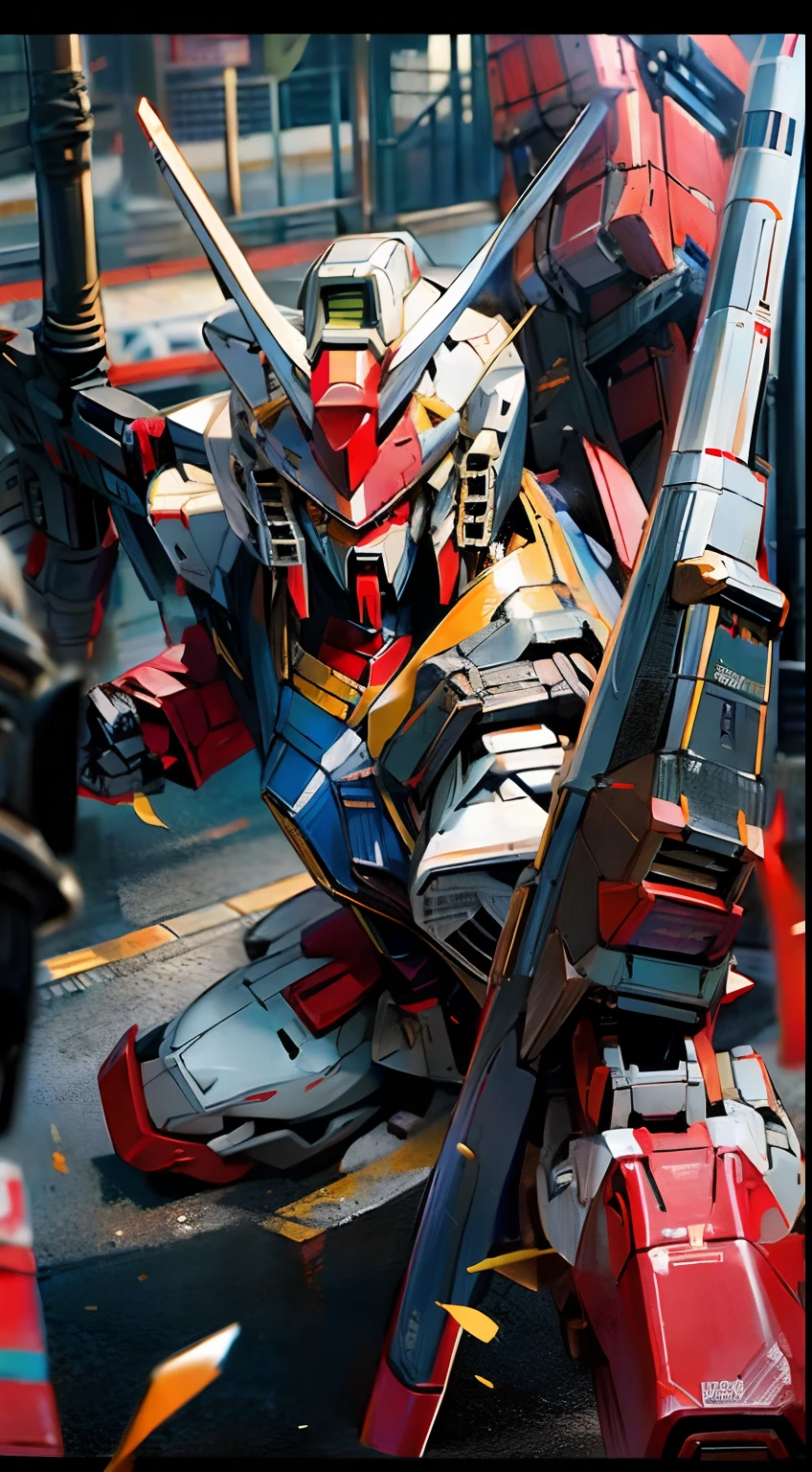 Japan was defeated，Ruins like the streets of Tokyo，Giant robot in front of the Capitol，RX78，Gundam robots，Red shield