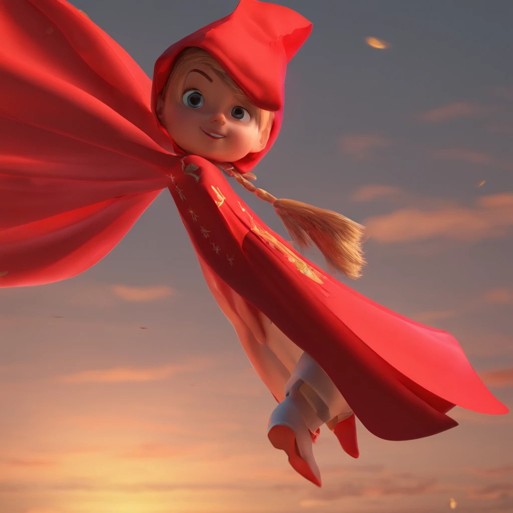 A girl in a red cape who wants to fly. Fullest Quality. Estilo pixar