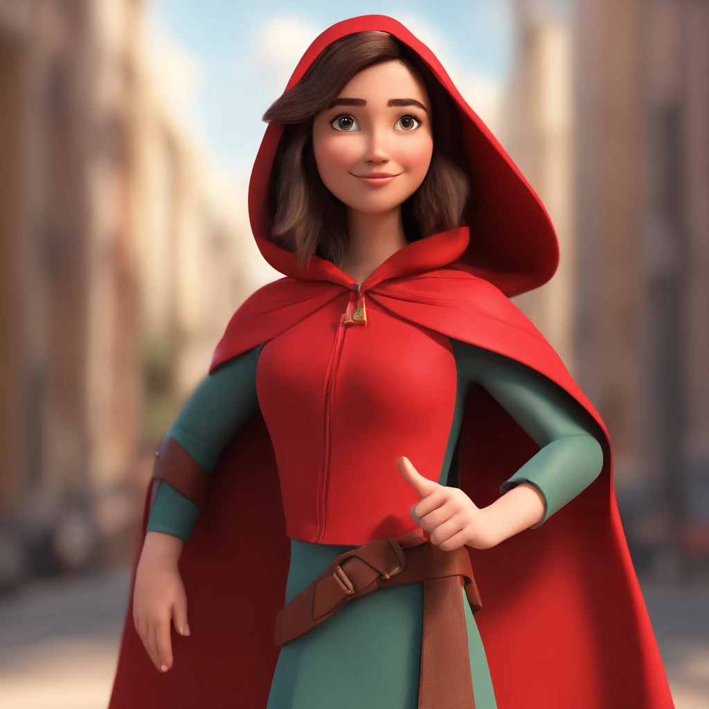 A girl in a red cape who wants to fly. Fullest Quality. Estilo pixar