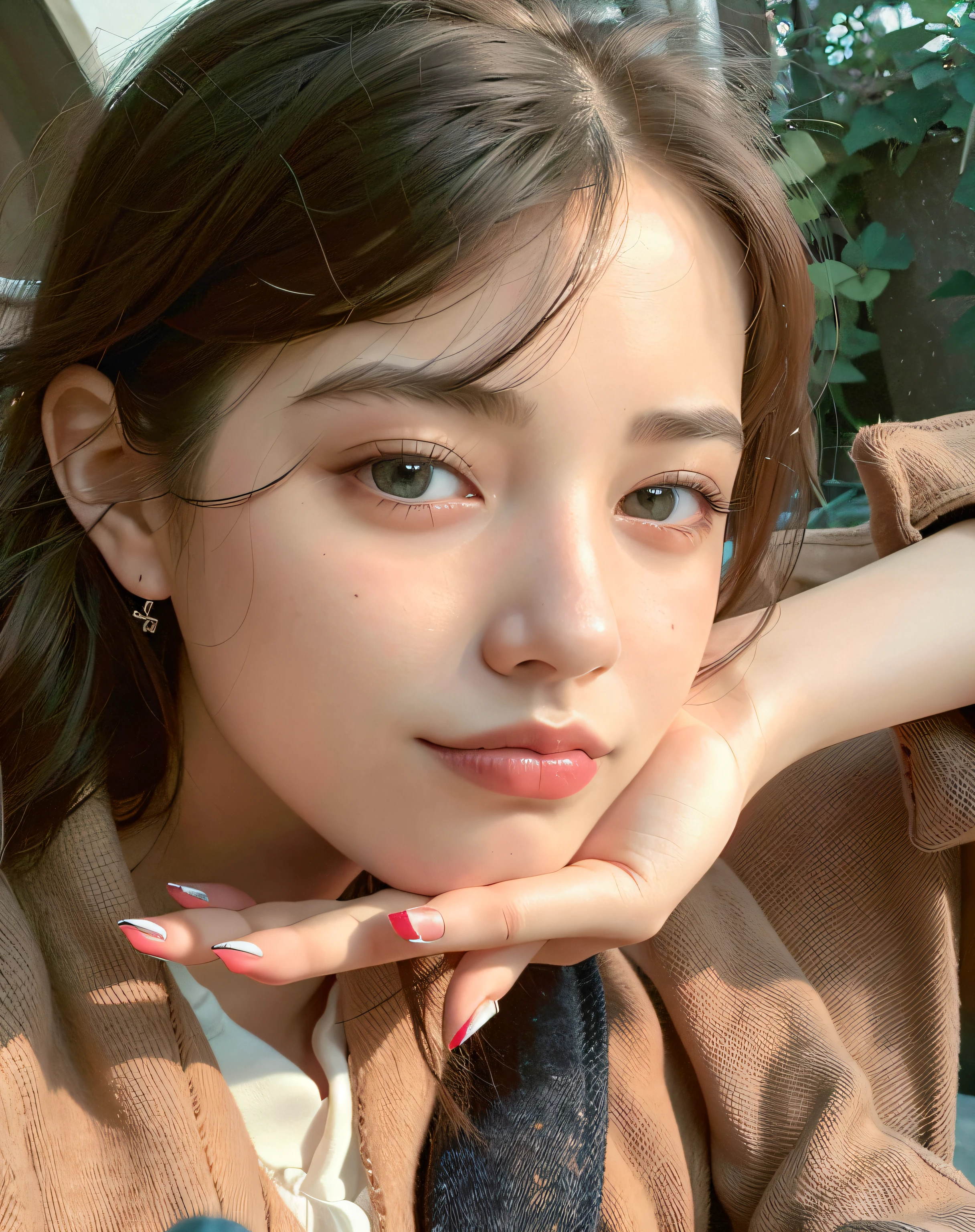 there is a young girl that is sitting down with her hand on her chin, portrait sophie mudd, anna nikonova aka newmilky, dasha taran, angelina stroganova, anna nikonova, very pretty face, alina ivanchenko, young cute face, beautiful young girl, aleksandra waliszewska, ekaterina, cute young girl