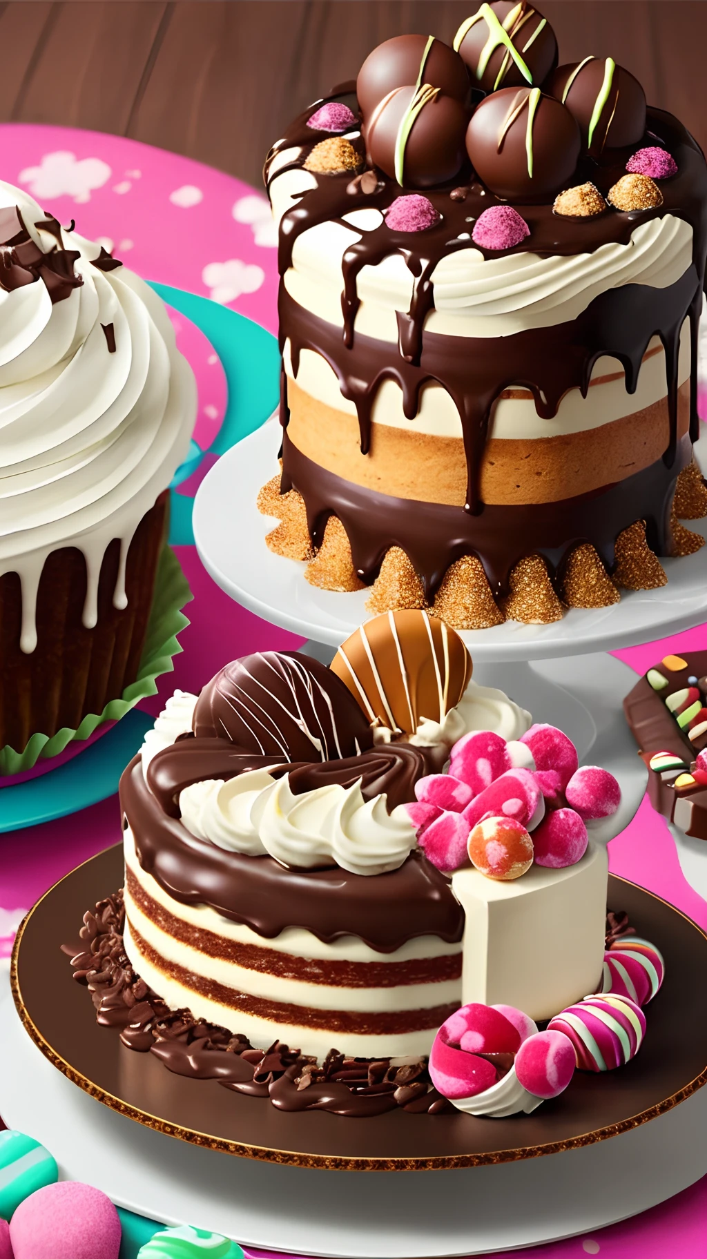 Chocolate, confectionery, chocolates, cakes, realistic, colorful, 4D --auto --s2