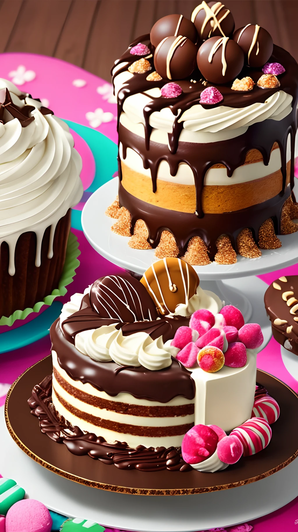 Chocolate, confectionery, chocolates, cakes, realistic, colorful, 4D --auto --s2