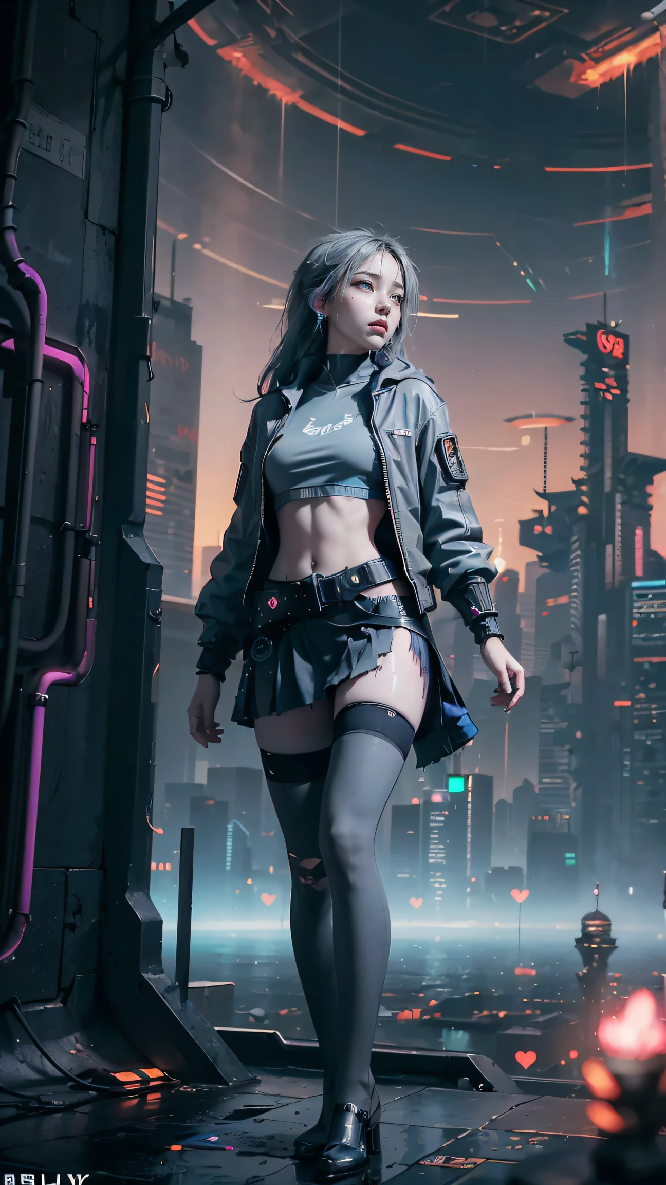 (grey cyberpunk Theme:1.7), (Dark Blue ruins background:1.5), 1girl, solo, serafuku, school uniform, white shirt, (black pleated miniskirt:1.3), (long messy blue hair:1.3), full body, (white thighhighs:1.5),
game cg, (magic circle:1.3), illustration, masterpiece, wallpaper,artbook,best quality, highly detailed, ultra-detailed, cinematic lighting, dramatic angle, original, female child, fine thigh(lower leg), wet clothes, solo, ((an extremely delicate and beautiful girl)), (loli), (Transparent clothing:1.2),frills, (torn clothes:1.5), nsfw, night, peaceful, broad vision, (beautiful detailed eyes), (heart-shaped pupils), (looking away:1.3), (from above), wading, water, (black hole), (Time and Space Tunnel:1.2),
silver grey sky, (meteors streaked across the sky), An ethereal view of an alien metropolis beneath a neon-hued sky, (extraterrestrial city:1.3), (trippy cityscape:1.2), (bioluminescent flora:1.3), where nature and technology harmoniously coexist in a hallucinogenic dreamscape, (nebula:1.3), (Starry Sky Tornado),
(wide shot), (panorama), (grand scene), (aerial), foreshortening, Floating glowing fireflies, catkins, cotton wool floating in the air,
depth of field, blurry background, blurry foreground,