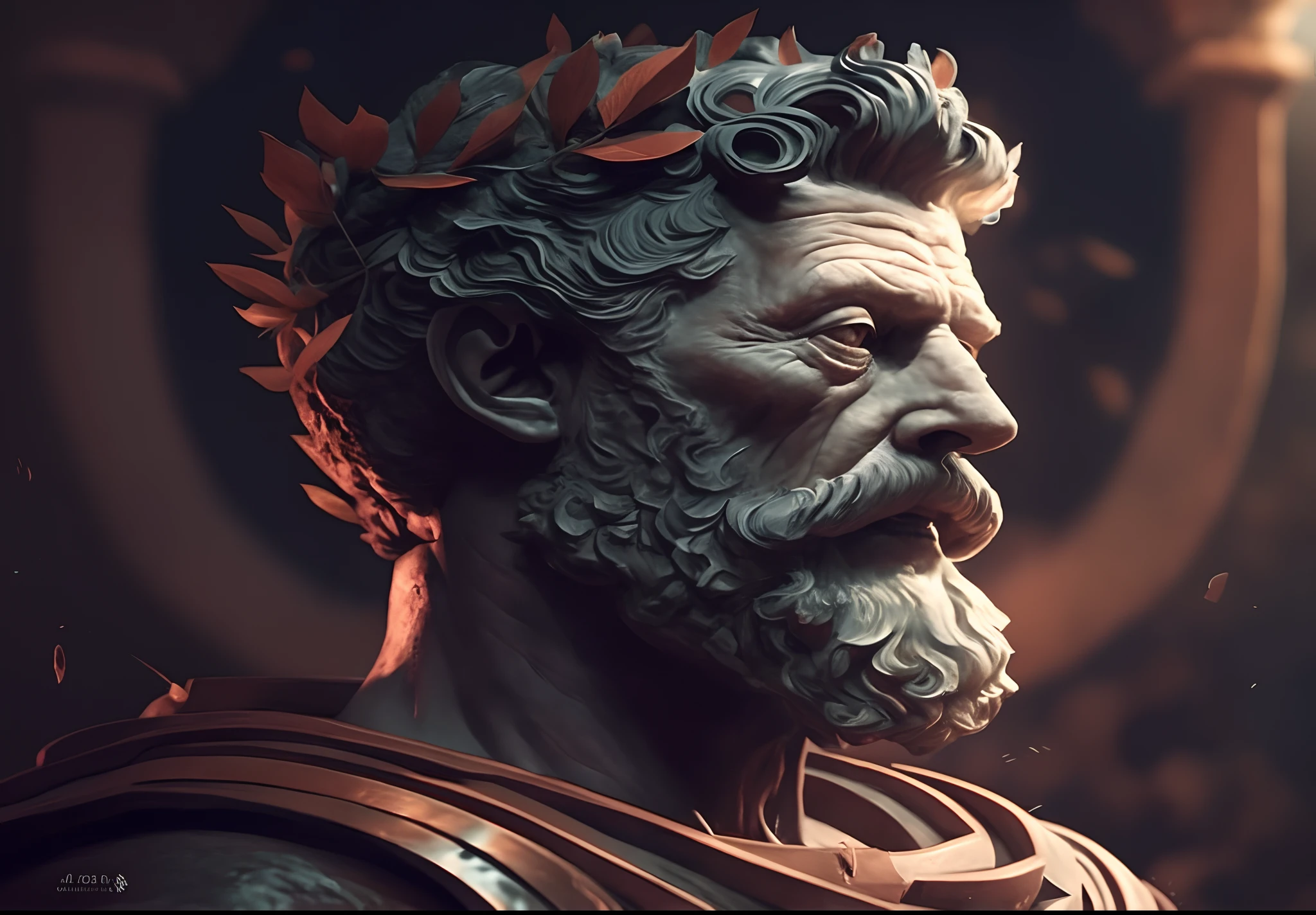 Un primer plano de una estatua de Marco Aurelio, tendencias en Artstation:3, Dirigido por: Romanian Bezpalkiv, tendencias en Artstation, Lo mejor de artstation, Tendencia en la sede de Artstation, tendencias en Artstation.', Dirigido por: Raymond Han, Como tendencia en ArtStation, Tendencias de renderizado 3D en ArtStation, Dirigido por: Jeremy Chong