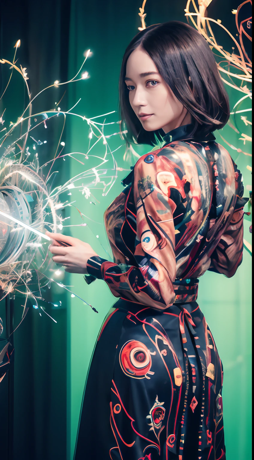 offcial art，统一 8k 壁纸，ultra - detailed，Beauty and aesthetics，tmasterpiece，best qualtiy，（Zentangle，datura，Tangles，Entangled），（s fractal art：1.3），1 The Girl With Her Back Turned，Very detailed，dynamic angle，cowboy  shot，Most Beautiful Form of Chaos，Elegant，Fauvistdesign，vivd colour，romanticism lain，James Jean，Robbie Devi Antono，by Ross Tran，Francis Bacon，michal mraz，Adrian Ghenny，petra cortright，Gerhard Richter，Takato Yamamoto，Ashley Wood，Atmospheric，A note of ecstasy，streaming musical notes visible