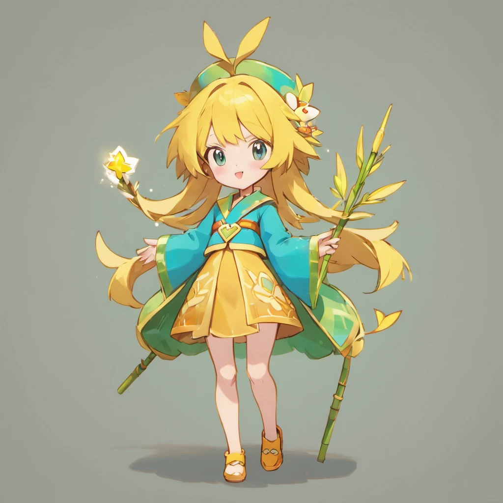 a girl, executive producer, Equip bamboo grass wand, Media Tycoon, ultra detailed, high definition, highest quality, Game Character Design, fullbody, standing posture,
