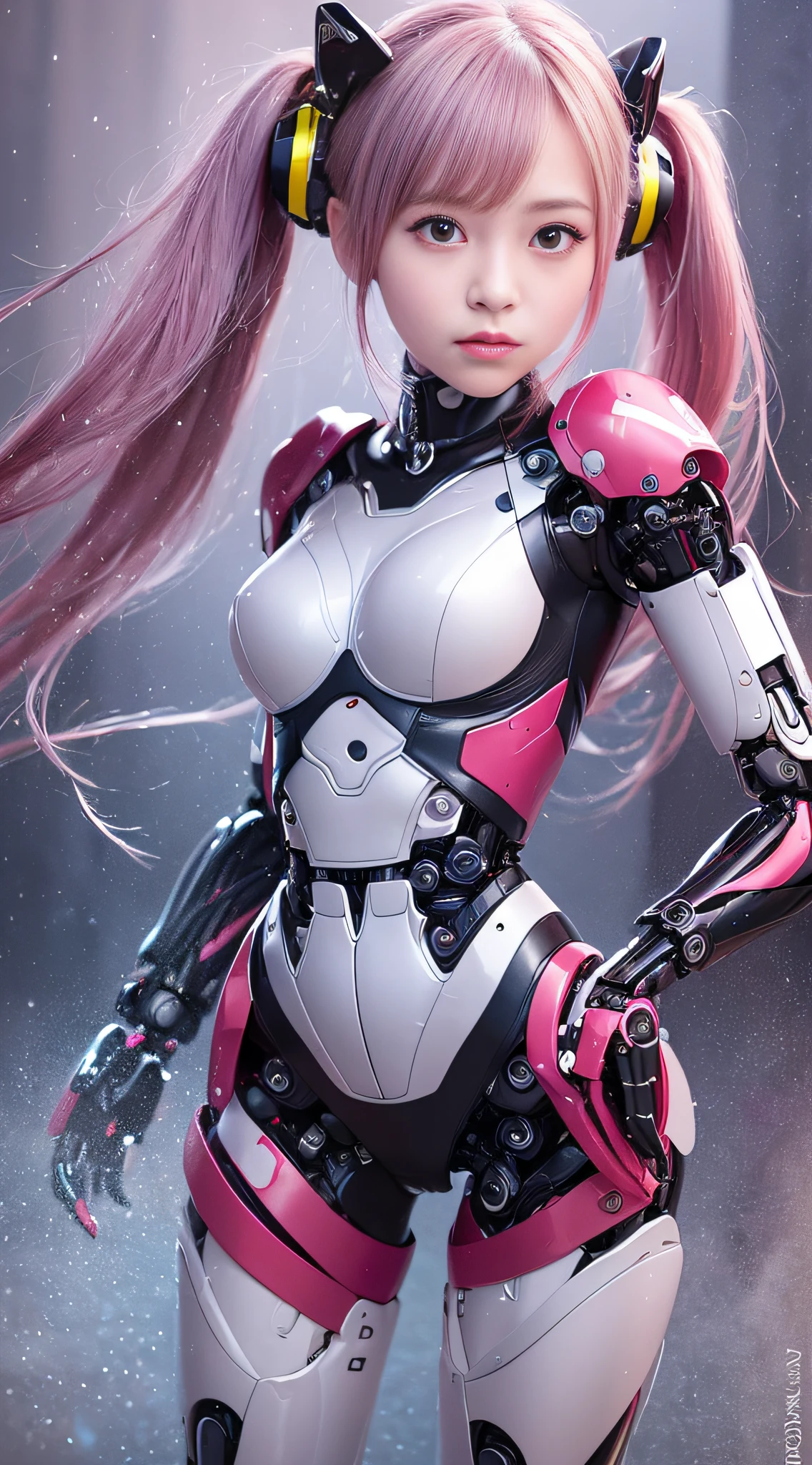 (Photorealsitic:1.4)、One-woman、(top-quality)、(hyperdetailed face)、(Super well-formed face)、((Robot Parts))、(Female-Robot)、(26 years-old)、(Blue)、(pink there)、(Burgundy)、(metallic)、(Full-body)、(sexy pose)、(Slender body)、(Model body type)、(full body mech)、(Akihabara)、(is looking at the camera)、(A dark-haired)、(Well-proportioned lady)、(a small face)、(well-groomed fingers)、(Idol)、(front facing)、(Standing with legs open)、(Hands on hips)、(Photo session)、(Looks sad)、(Cheerleader Cosplay)、(perfect-female-robot)、(perfect-mechanical-body)