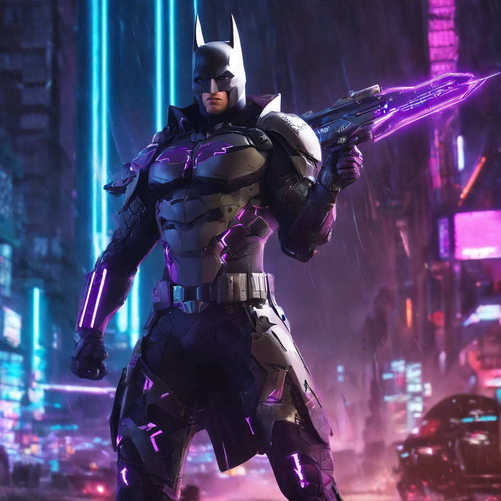 cavaleiro arafed com uma espada roxa na chuva, cavaleiro cyberpunk, estilo fantasia 8 mil octane render, Amazing 8K character concept art, arte conceitual. 8 mil, Arte conceitual 4K e hiper realismo, trending on ArtStation.', 8 mil arte conceitual de alto detalhe, Batman cyberpunk, menacingly. irreal 5, trending on ArtStation:3, gladiador cyberpunk