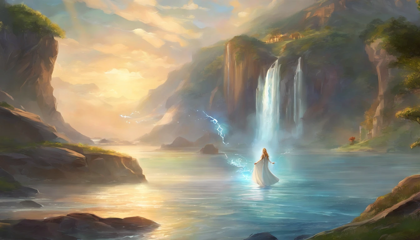 (masterpiece:1.4), (best qualit:1.4), (high resolution:1.4), elsa of arendelle, long hair, white cape, white dress, outdoors, (ocean, shore, waterfall,  authumn:1.3), smile,