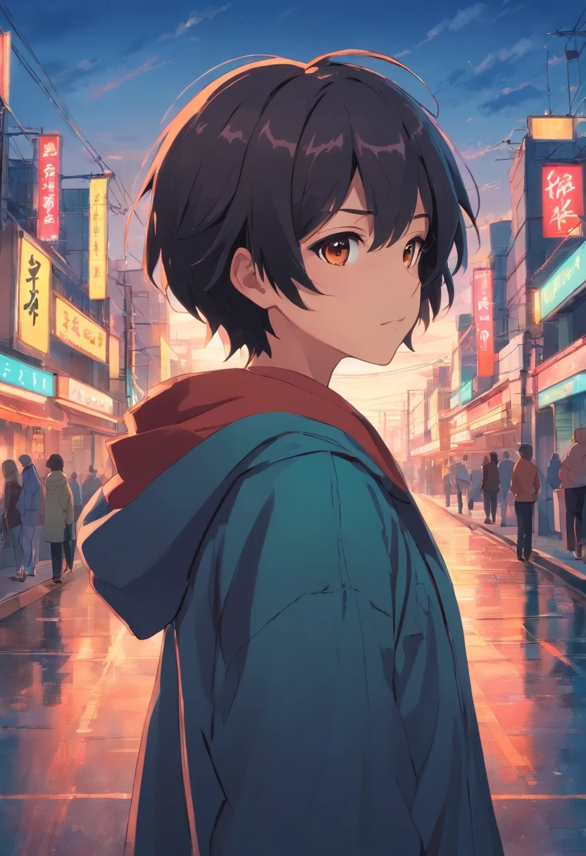 Um jovem homem adolescente com cabelos cacheados pretos uma roupa preta e uma casaco grande preto com asas vermelhas