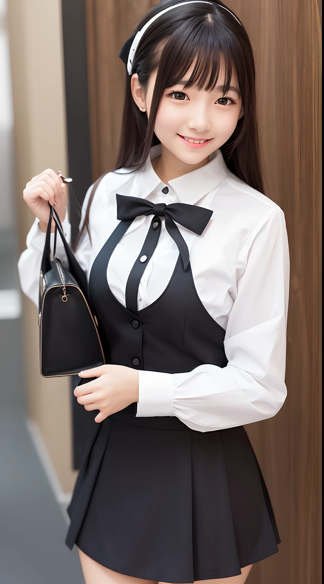 Very cute girl、White blouse、Black Skirt、Laughter