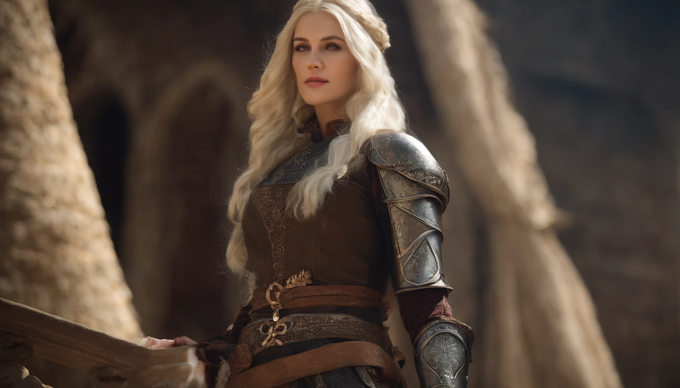 A 15th-century blonde woman, com roupas pretas que cobrem todo o corpo, Clothes are tight, especially the pants that highlight your curves, semelhante a 2B nier Automata, Ela tem uma espada, In the background, there is a cold, local de congelamento , perfect fingers