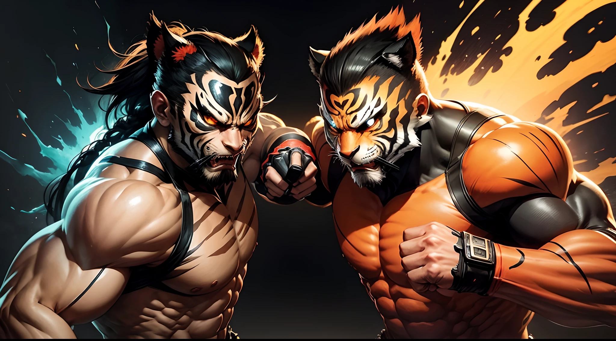 Fighter man using mask Tiger Tekken looking viewer concept art background fight ring