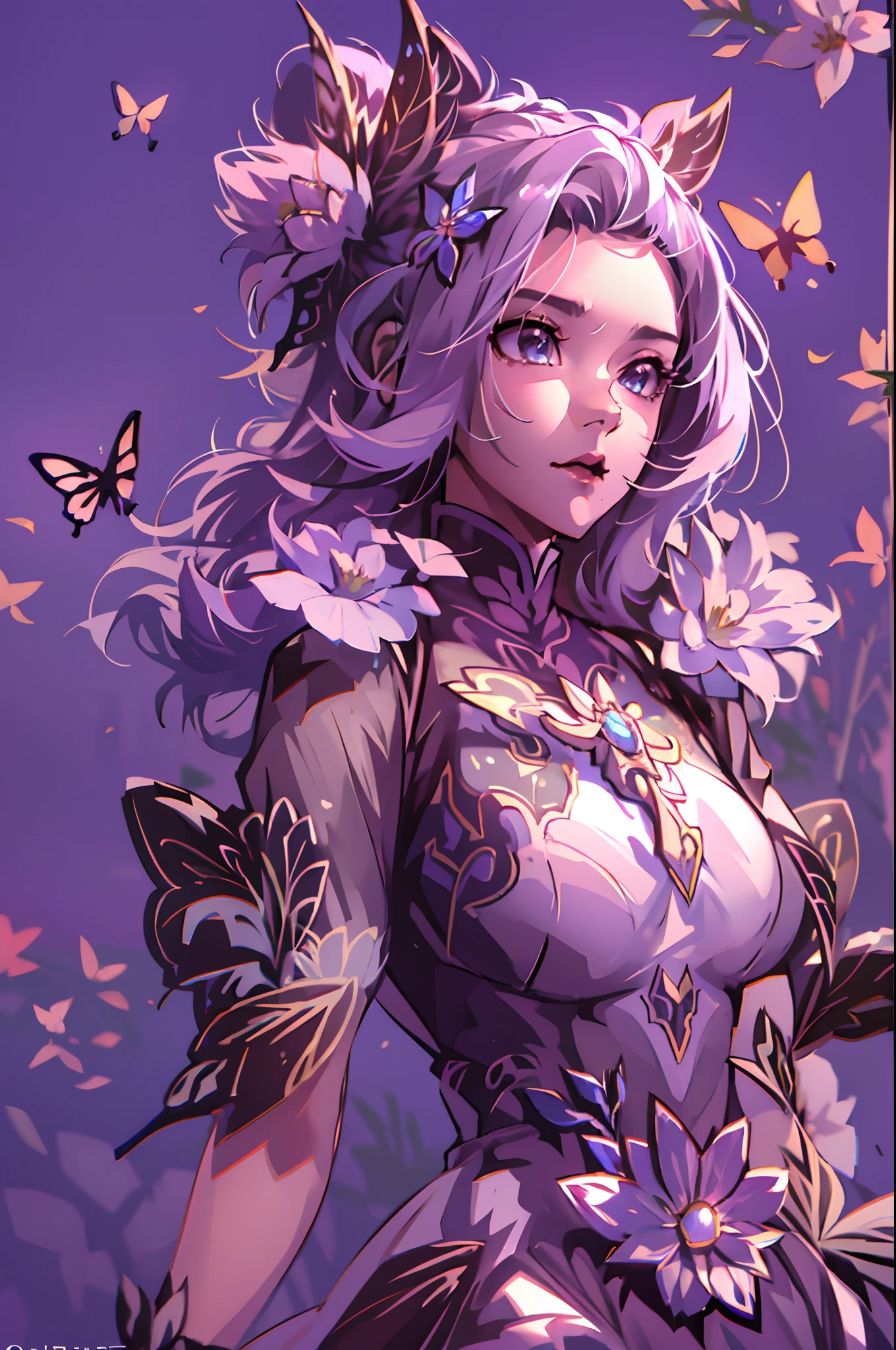 Octane Render、(Hyper-detailing: 1.15)、cinematic lightening、Cute Fantasy Princess、Handgun shooting practice、Fine Pattern Pistol,long boots、ultradetailed eyes、Full Paint、(Floral hair ornament、butterfly hair ornament)、masutepiece、Anatomically correct、blur、depth of fields