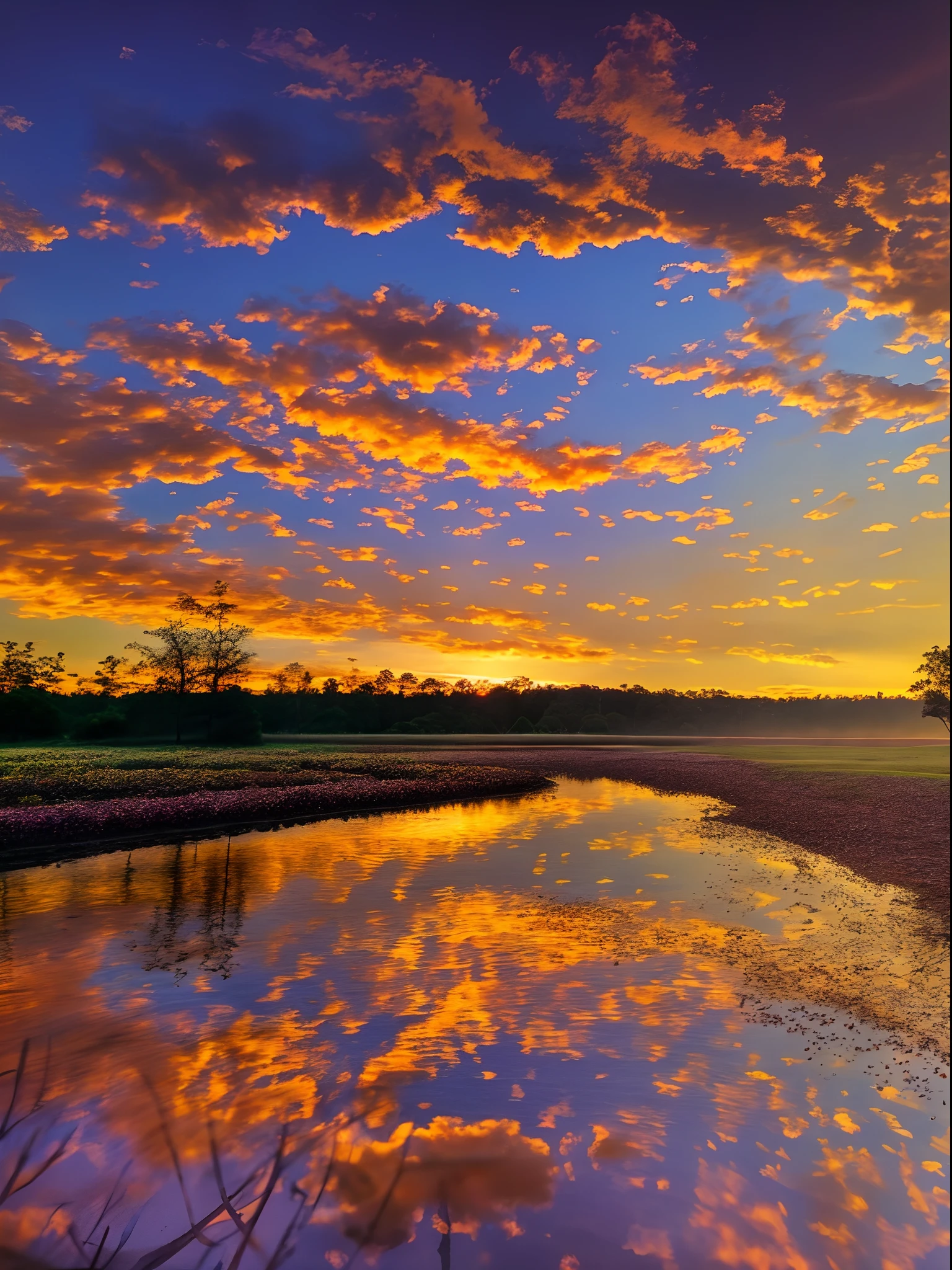 Sunset, evening glow, distant view, realistic, rich colors, gorgeous and colorful, wide-angle lens, shooting in the evening, positive film, naturalistic style, high-definition filming.