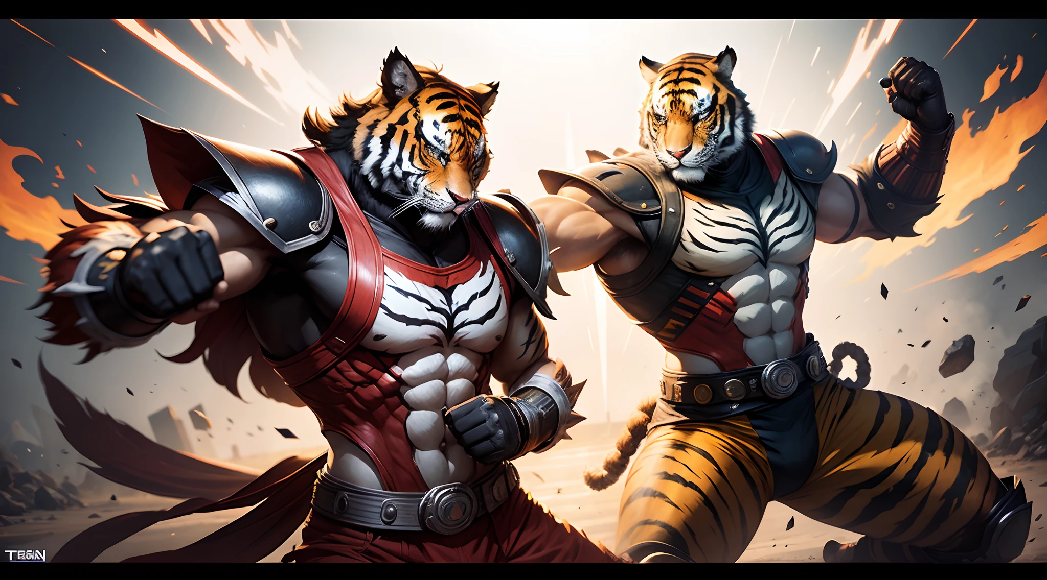 Fighter man using mask Tiger Tekken looking viewer concept art background fighting arena