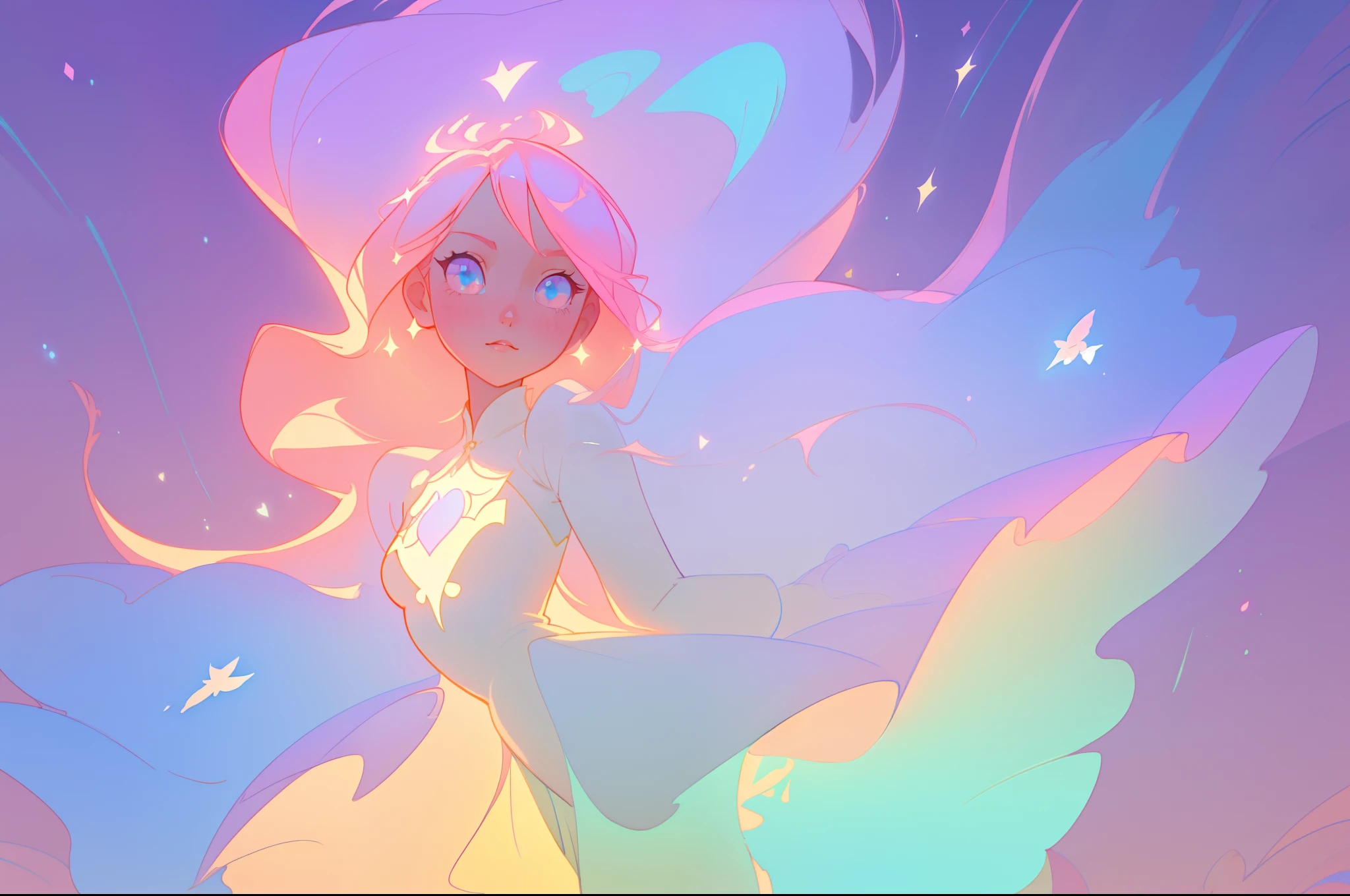 beautiful anime girl in layered intricately designed ballgown, inspired by Glen Keane, inspired by Lois van Baarle, disney art style, by Lois van Baarle, glowing aura around her, by Glen Keane, jen bartel, glowing lights! digital painting, flowing glowing hair, glowing flowing hair, beautiful digital illustration, fantasia background, whimsical, magical, fantasy, beautiful face, ((masterpiece, best quality)), intricate details, highly detailed, sharp focus, 8k resolution, sparkling detailed eyes, liquid watercolor