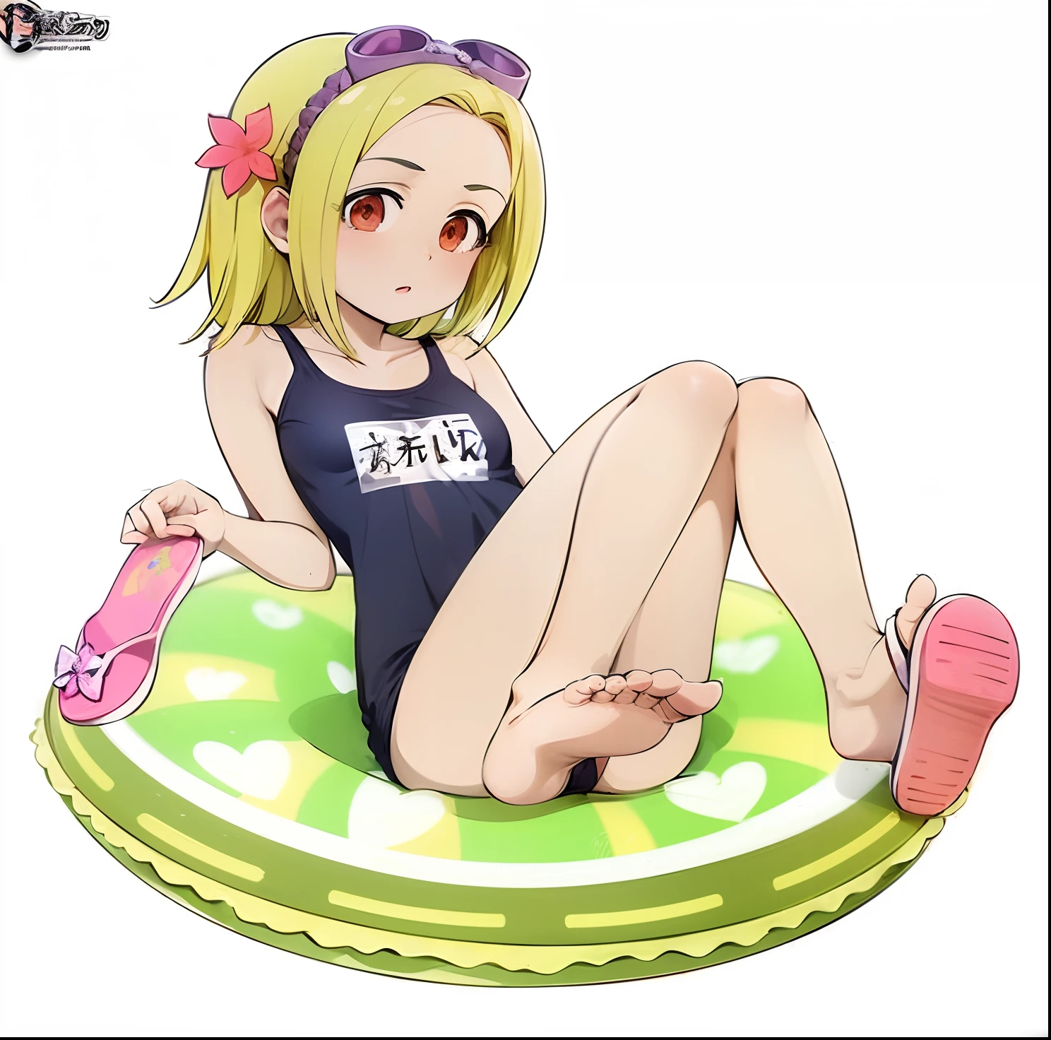 Make a piece of art of Elaine's character, do anime nanatsu no taizai, wearing a micro bikini, com o umbigo de fora, seios pequenos, na praia sentanda, coxas brilhantes.