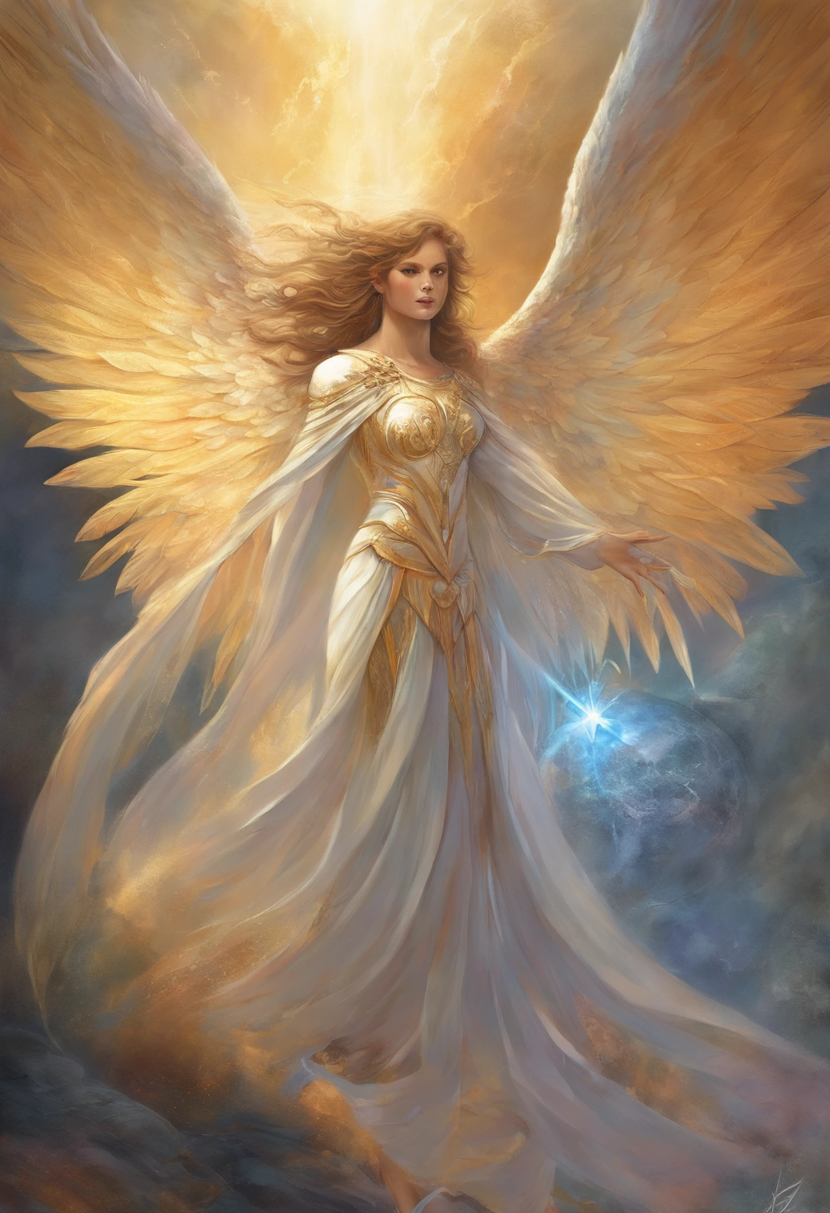 uma pintura de um anjo, ((men)), ((Dramatic look at the camera,((corpo muscular, forte, pernas bem torneadas e musculosas)), (((superior grande e forte)), ((with several huge wings)), (((asas de anjo)), various positions (((tiro de corpo inteiro)), homem de corpo inteiro, Frank Kelly Freas, Estilo Karol Bak, best quality,32k ultra qualidade, qualidade do papel de desfile, imagem do filme, Classic 8K