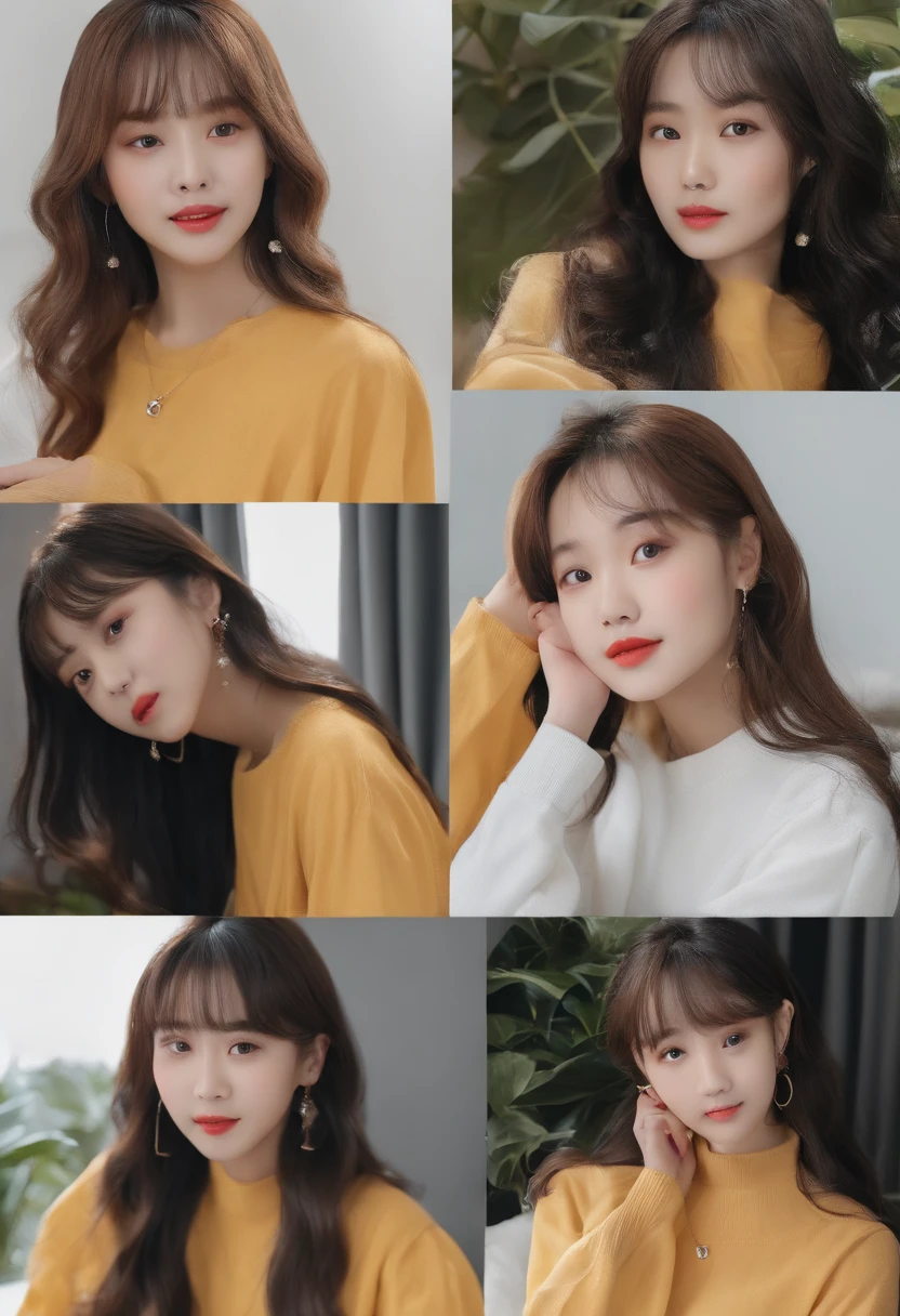 top-quality, Photorealsitic, ​masterpiece, 8K, Hi-Res, 独奏, 1girl, (((infp young woman))),sixteen years old、full bodyesbian、(small tits), ((Look at viewers)), (look at a camera), ((Various hairstyles close to long)）、Perfect straight black hair、With bangs、 (profetional lighting), Highly detailed bright face、Gentle Japan girl、Lovely smile face yellow t-shirt（long-sleeve）、Checked pleated skirt、Standing in front of a white wall