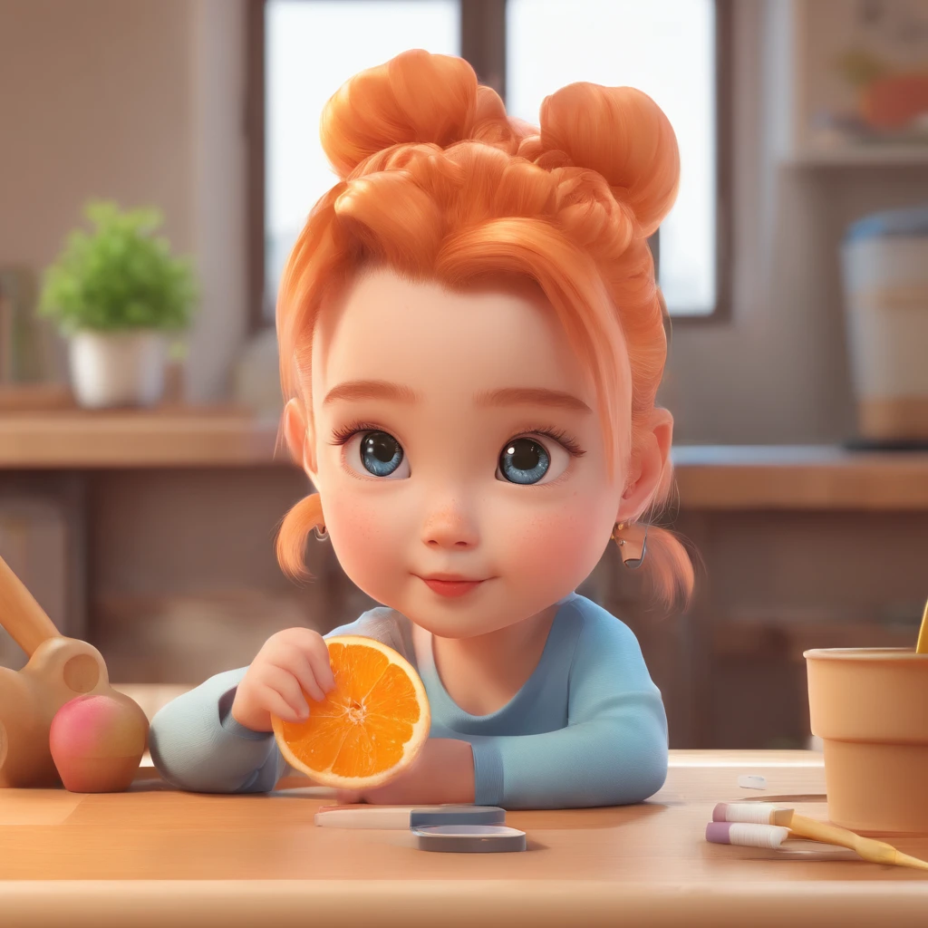 There is one with a ponytail, girl with orange hair, lovely digital painting, adorable digital art, Cute detailed digital art, Realistic cute girl painting, Cute cartoon character, Kawaii realistic portrait, Cute cartoon, Young and cute face, cute portrait, Cartoon Cute, digital cartoon painting art, cute kawaii girls, cute character, portrait cute-fine-face, adorable expression,(head portrait,sportrait),Cartoon image with big head and small figure,