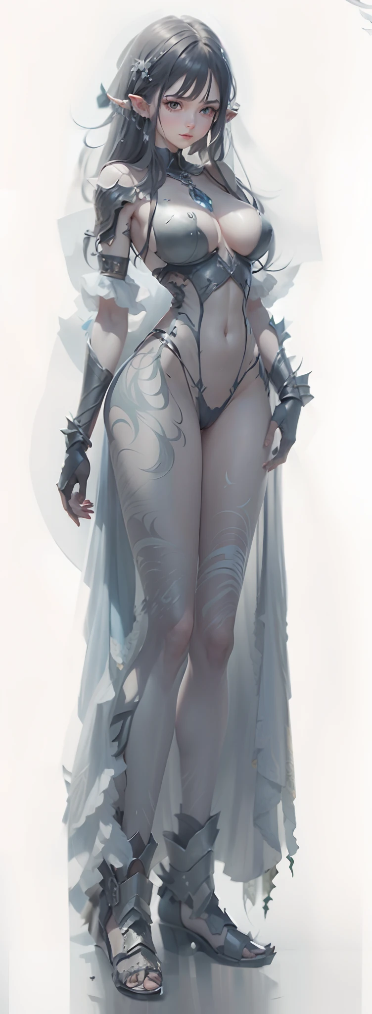 silber hair,hentail realism, shadowing,,character sheets, reference sheet, Standing painting, 8K, Super detail, 1080p, Women's HD,Female elf,Elves,femele, 16k, A high resolution, Best quality, High quality, Anatomically correct, Masterpiece, ccurate, hyper HD,As graceful as a swan,unreal-engine, Ghibli-like colors, anime big breast, Standing painting, angle of view,battle armor,