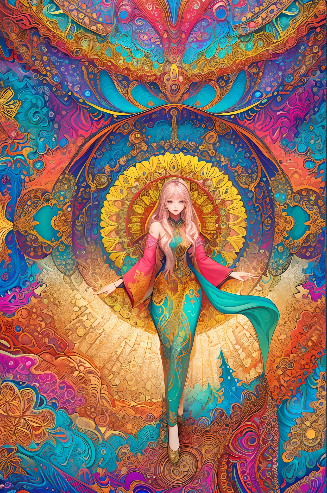 (masterpiece, top quality, best quality, official art, beautiful and aesthetic:1.2), (1girl:1.3), extremely detailed,(fractal art:1.2),colorful,highest detailed,(zentangle:1.2), (dynamic pose), (abstract background:1.5), (treditional dress:1.2), (shiny skin), (many colors:1.4), upper body