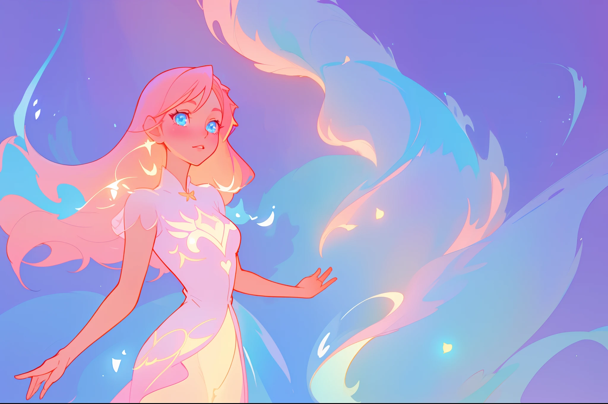 beautiful anime girl in glowing intricately designed ballgown, inspired by Glen Keane, inspired by Lois van Baarle, disney art style, by Lois van Baarle, glowing aura around her, by Glen Keane, jen bartel, glowing lights! digital painting, flowing glowing hair, glowing flowing hair, beautiful digital illustration, fantasia background, whimsical, magical, fantasy, beautiful face, ((masterpiece, best quality)), intricate details, highly detailed, sharp focus, 8k resolution, sparkling detailed eyes, liquid watercolor