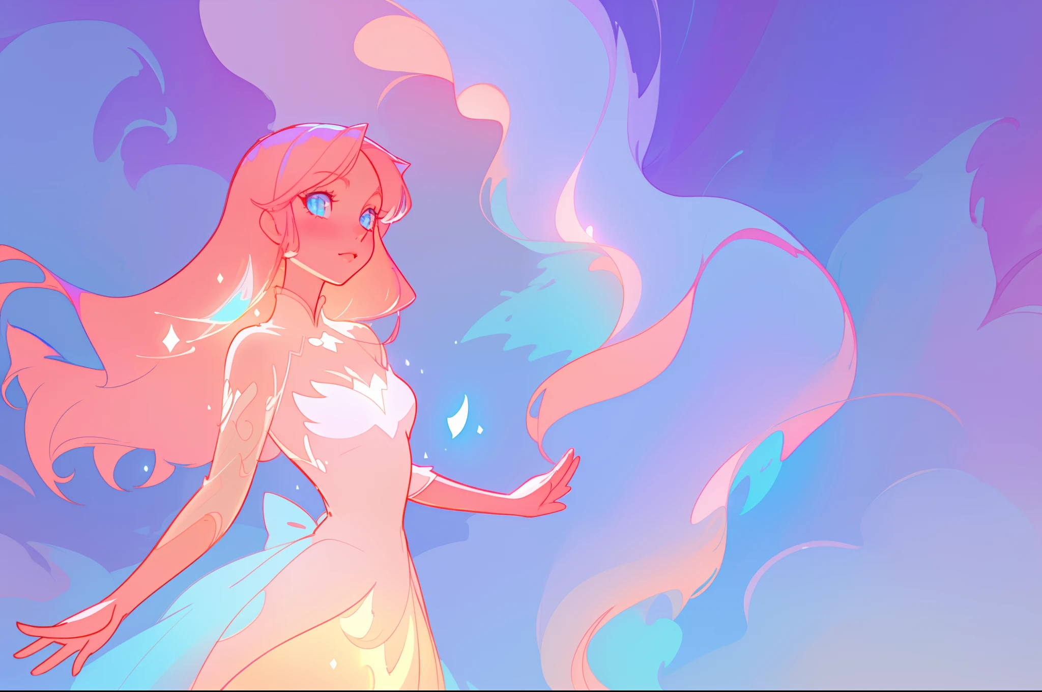 beautiful anime girl in intricately detailed layered ballgown, inspired by Glen Keane, inspired by Lois van Baarle, disney art style, by Lois van Baarle, glowing aura around her, by Glen Keane, jen bartel, glowing lights! digital painting, flowing glowing hair, glowing flowing hair, beautiful digital illustration, fantasia background, whimsical, magical, fantasy, beautiful face, ((masterpiece, best quality)), intricate details, highly detailed, sharp focus, 8k resolution, sparkling detailed eyes, liquid watercolor