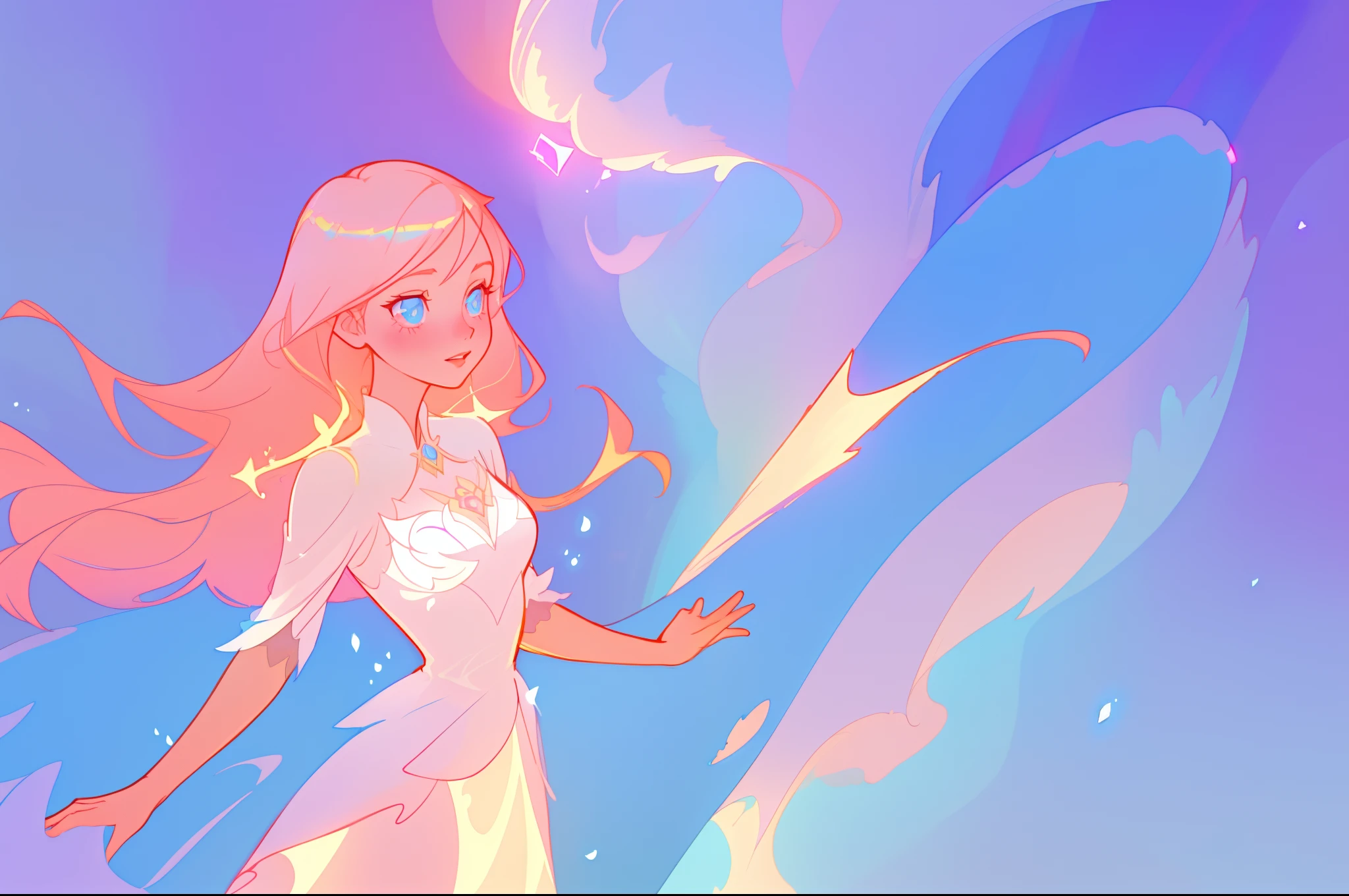 beautiful anime girl in layered intricately designed ballgown, inspired by Glen Keane, inspired by Lois van Baarle, disney art style, by Lois van Baarle, glowing aura around her, by Glen Keane, jen bartel, glowing lights! digital painting, flowing glowing hair, glowing flowing hair, beautiful digital illustration, fantasia background, whimsical, magical, fantasy, beautiful face, ((masterpiece, best quality)), intricate details, highly detailed, sharp focus, 8k resolution, sparkling detailed eyes, liquid watercolor