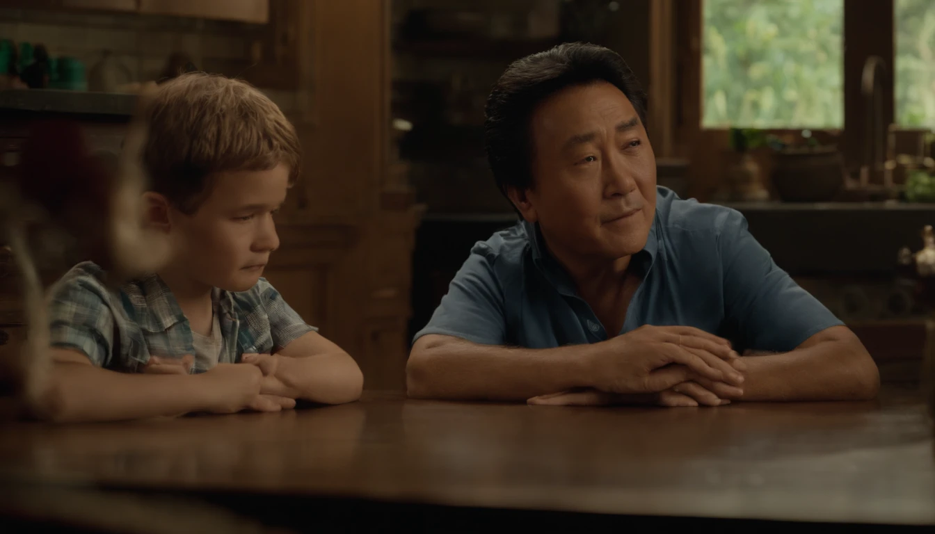 Veja Robert Kiyosaki e seu amigo Mike, as , sitting at the kitchen table, with looks of curiosity and fascination as they listen to the wise words of the Rich Father.