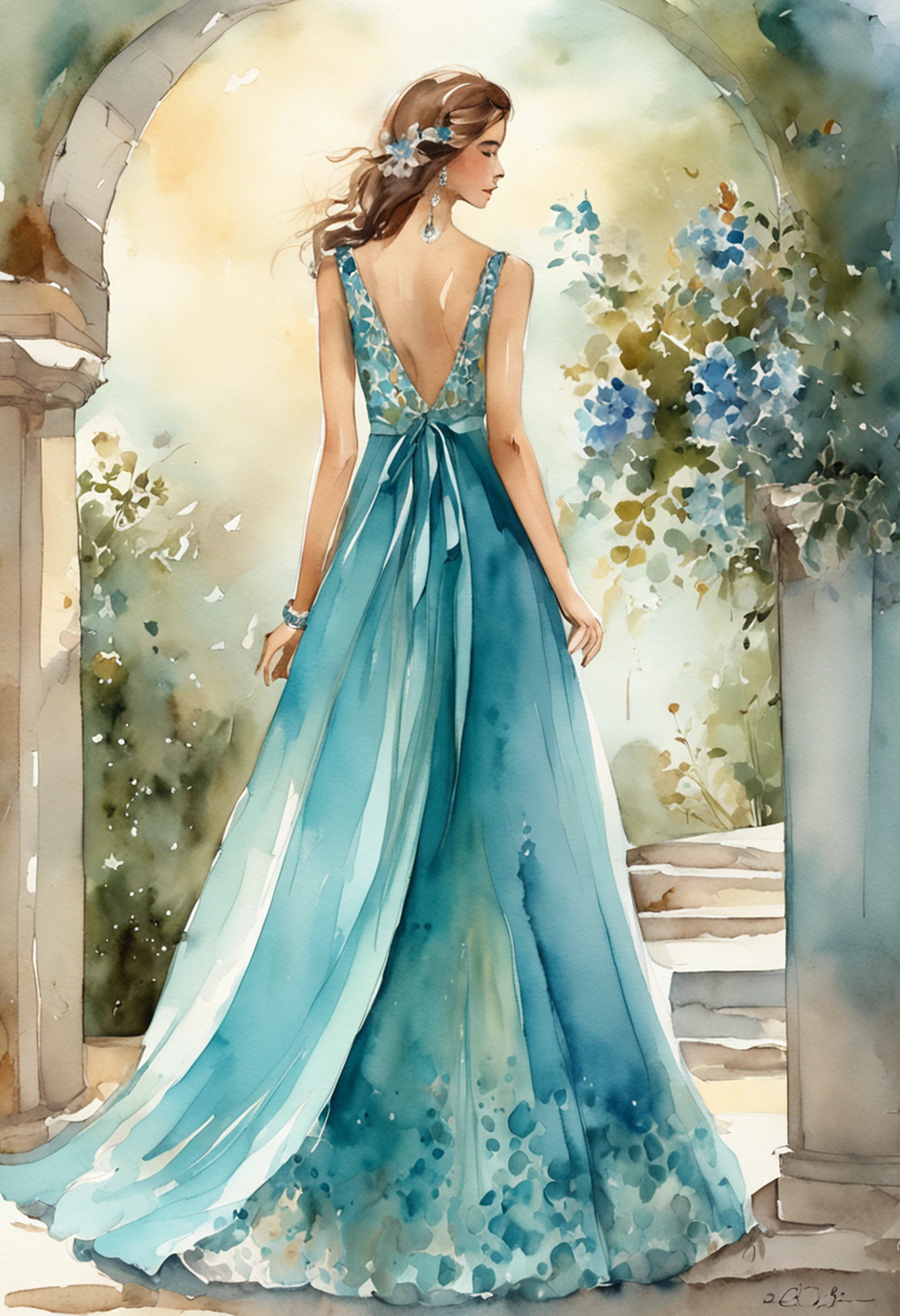 a woman in a blue dress standing in a room, icey blue dress, elegant dress, sky - blue dress, long blue dress, tulle and lace, wearing an elegant dress, light green dress, a blue dress, fantasy long intricate gown, belly free teal dress, with a thin waist, wearing an evening gown, turqouise