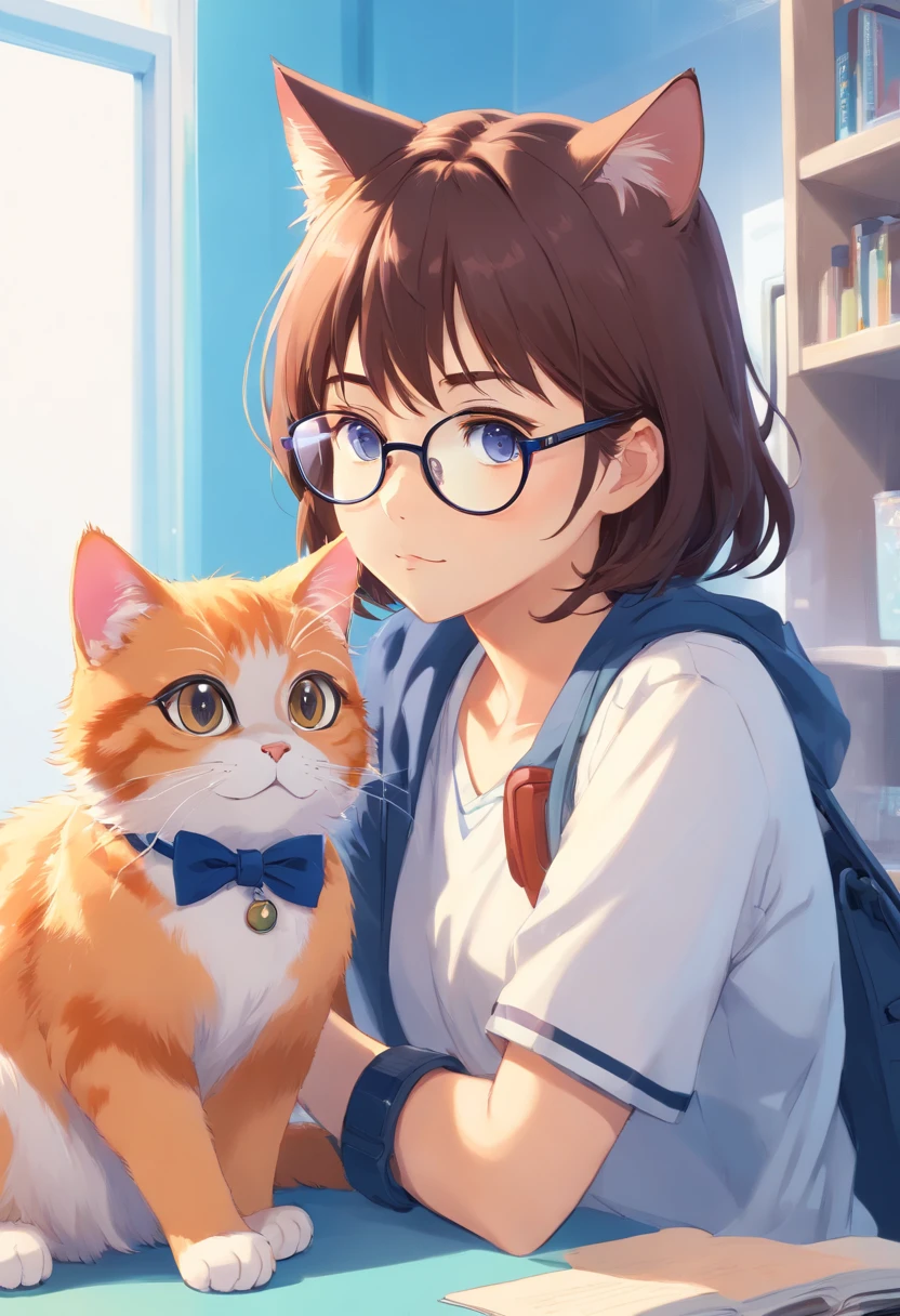 Cat with glasses,Humans are not allowed in,White background